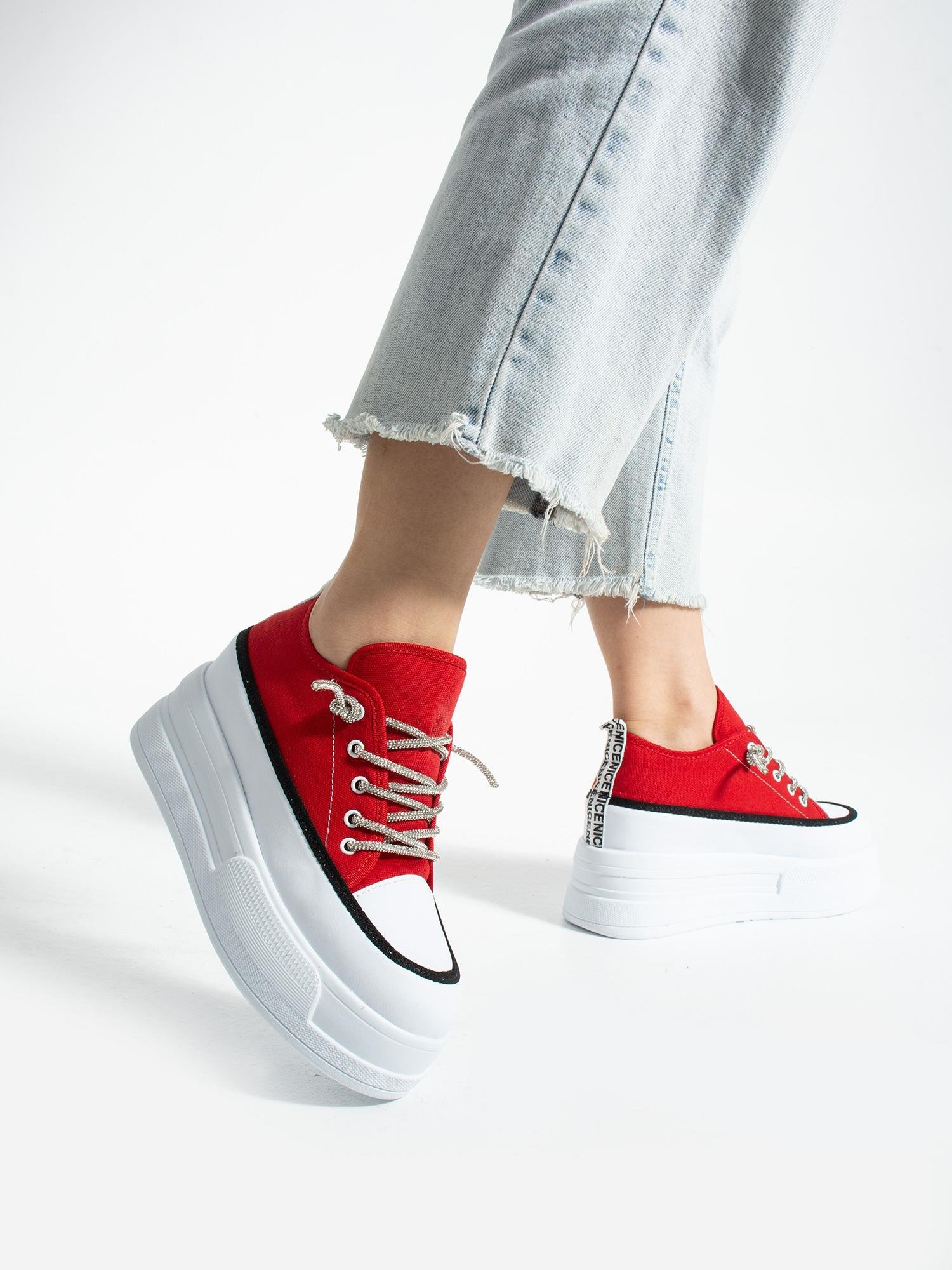 LİFTUP Kırmızı Kot Kadın Sneakers