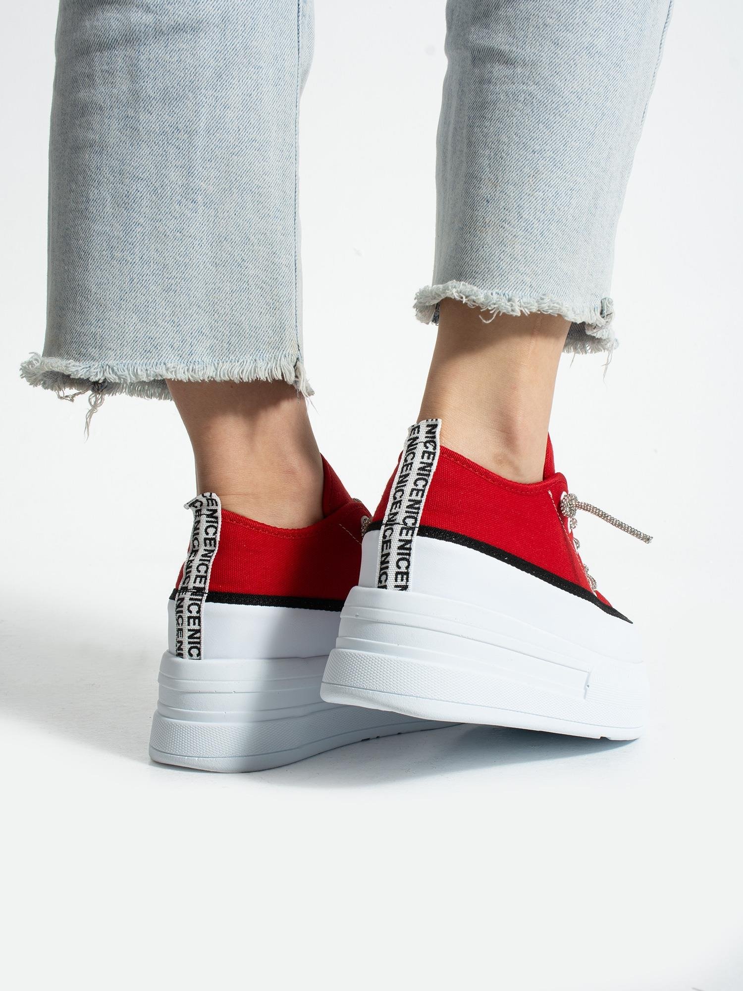 LİFTUP Kırmızı Kot Kadın Sneakers