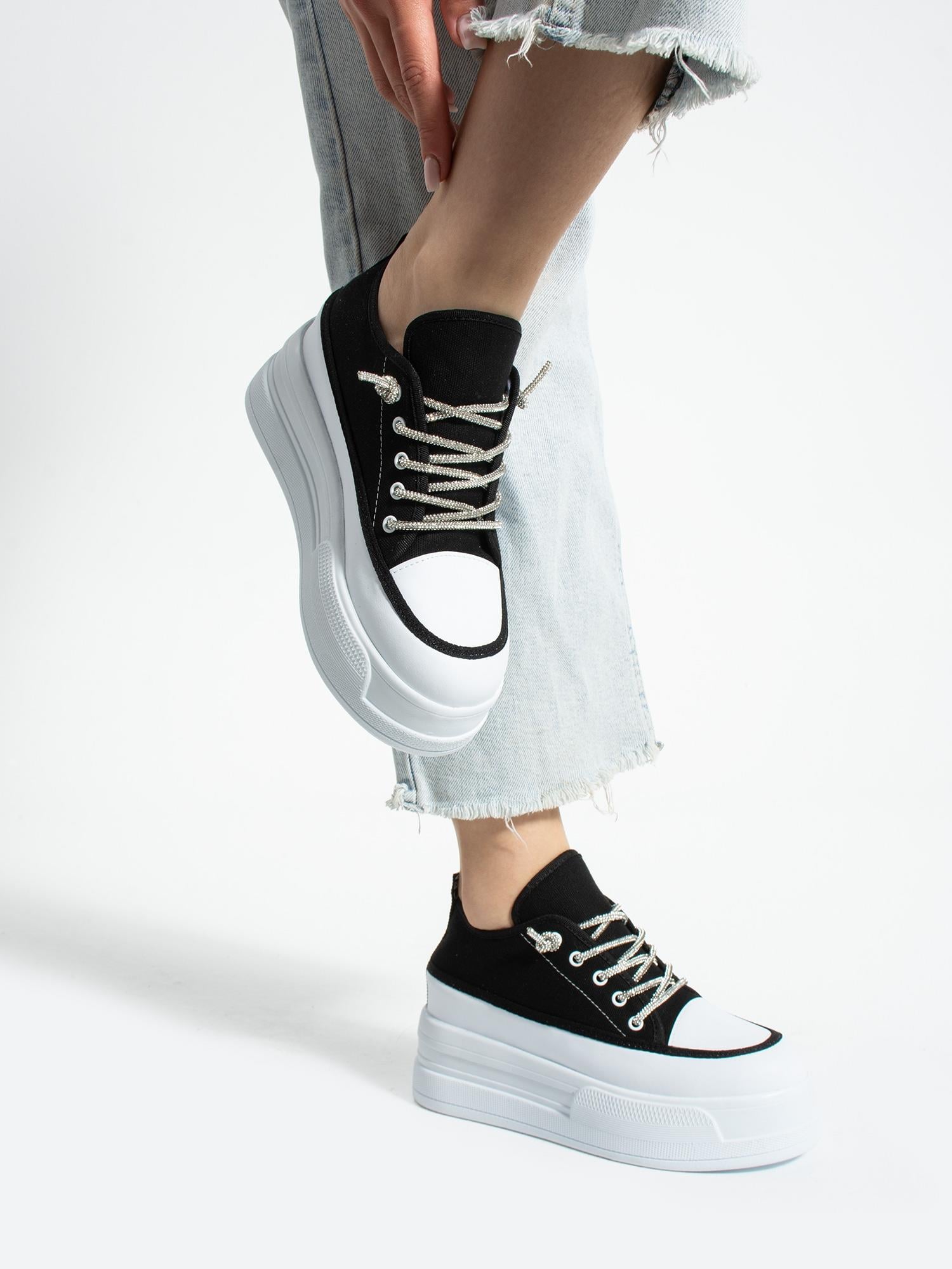 LİFTUP Siyah Kot Kadın Sneakers