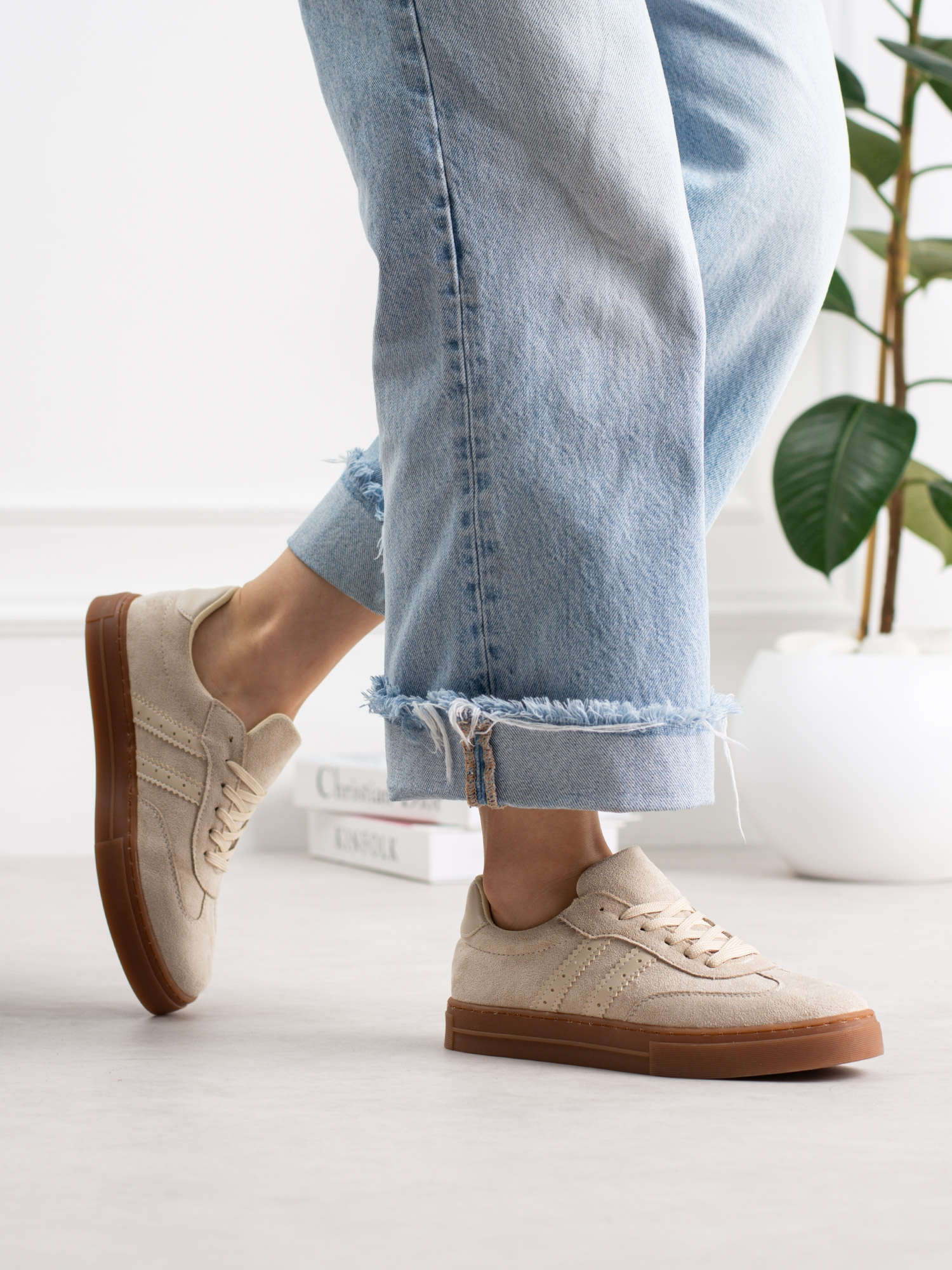 LUCCA Krem Süet Kadın Sneakers