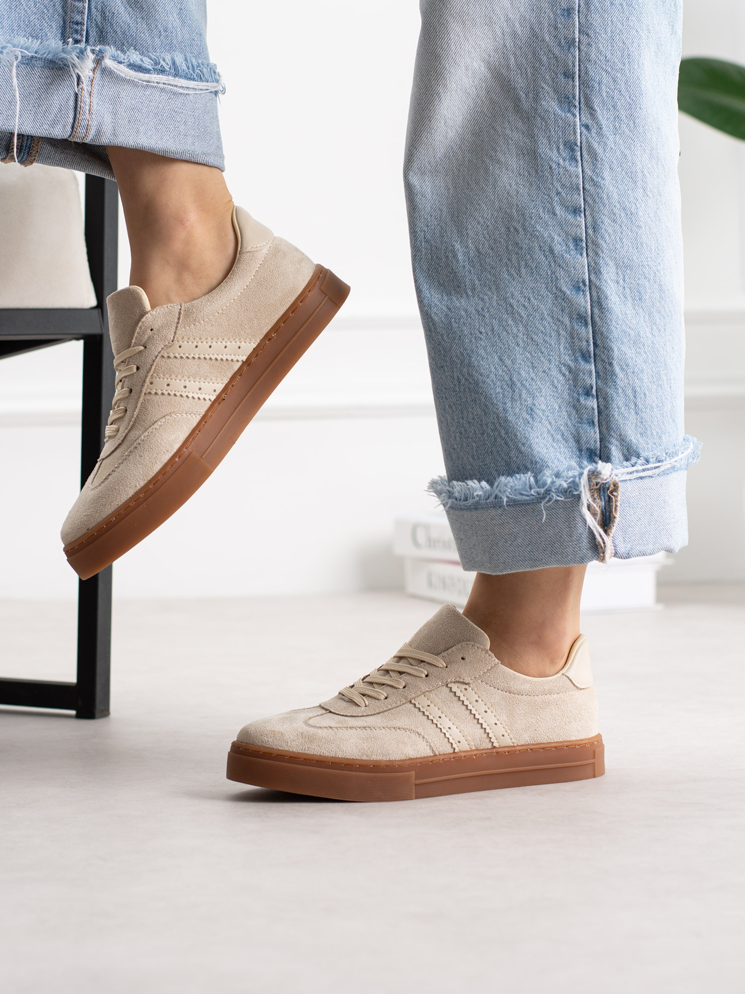 LUCCA Krem Süet Kadın Sneakers