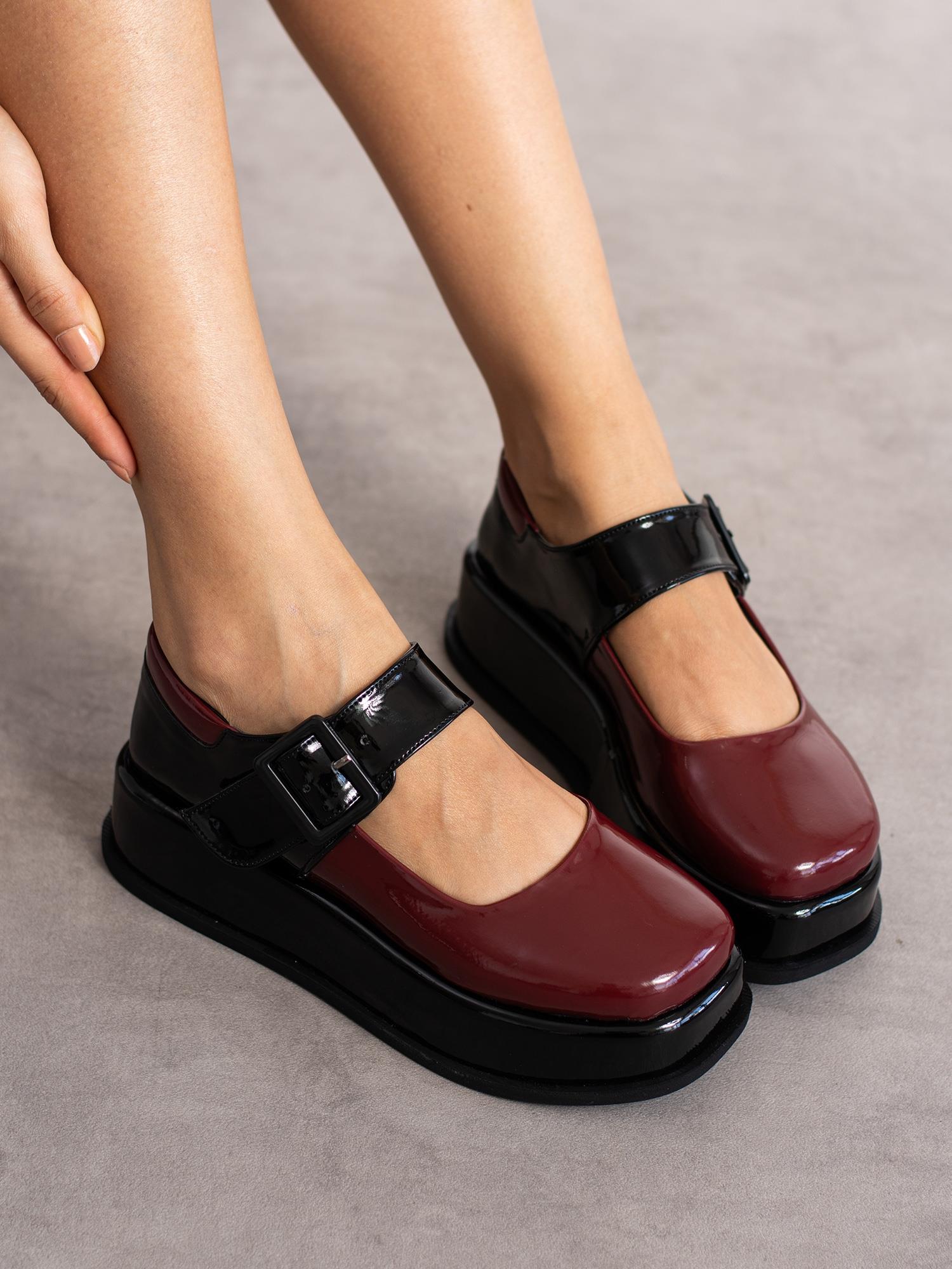 MARE Bordo-Siyah Toka Detay Kadın Loafer