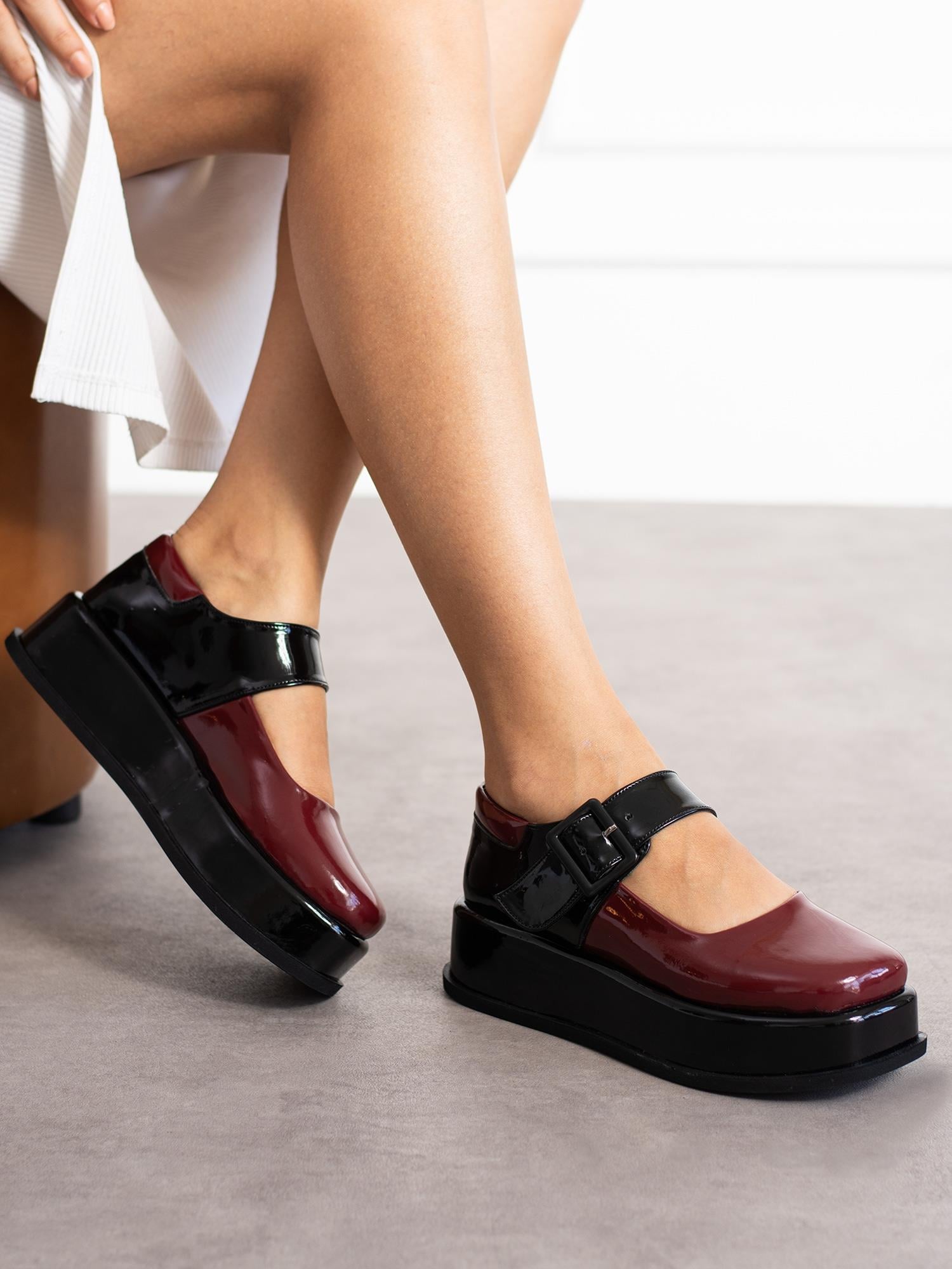 MARE Bordo-Siyah Toka Detay Kadın Loafer