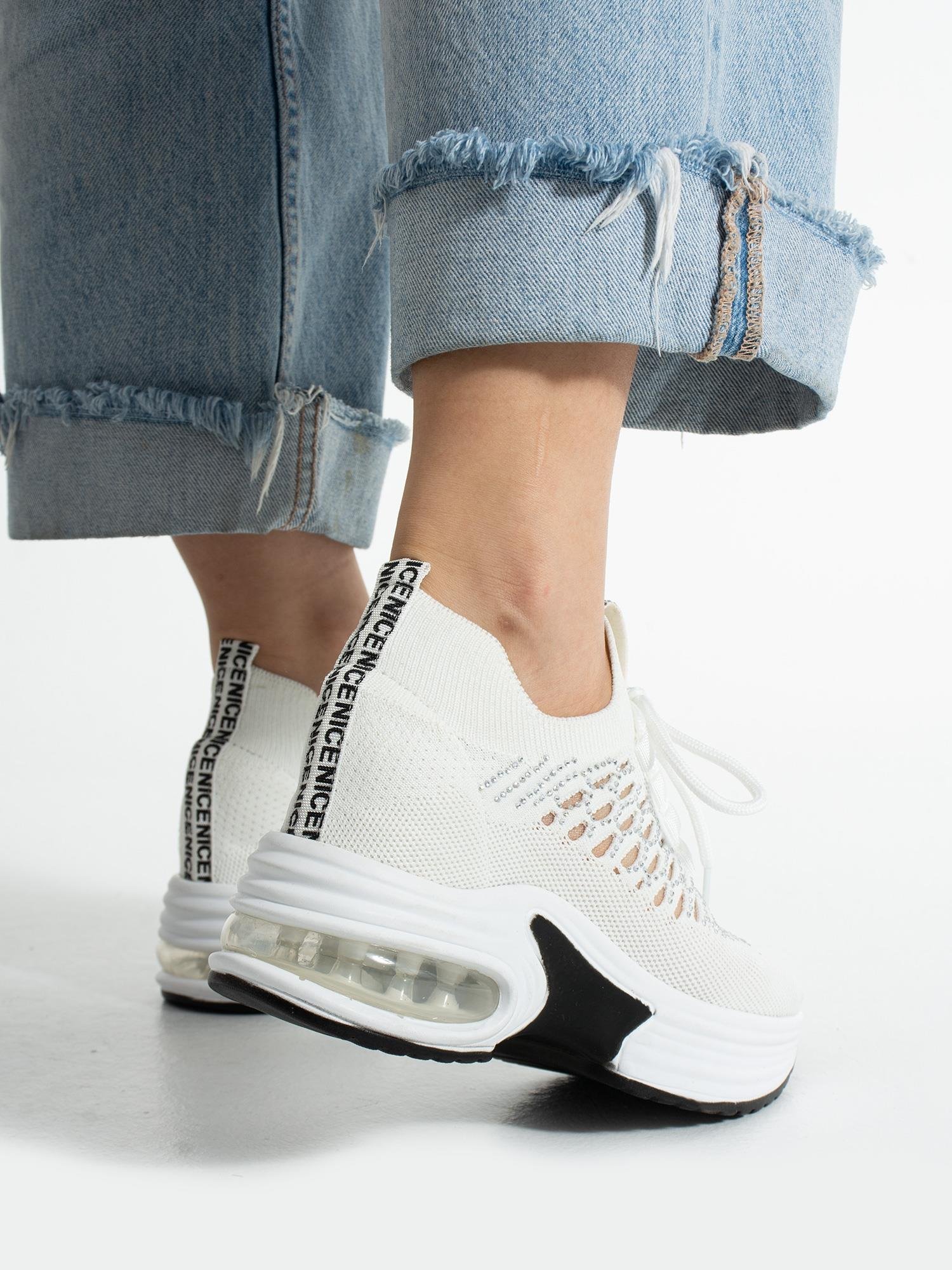 PULSE Beyaz Taş Detay Triko Kadın Sneakers