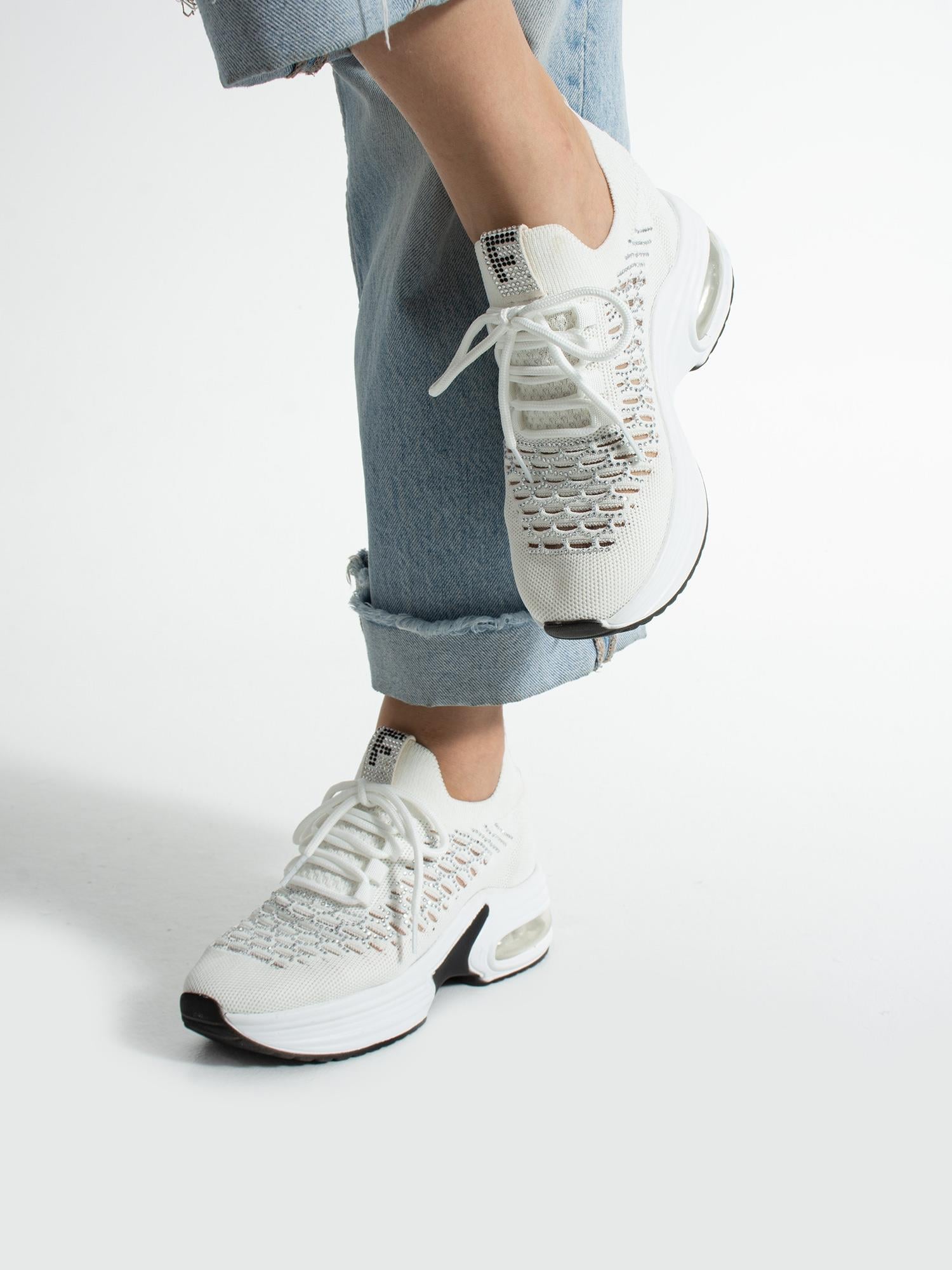 PULSE Beyaz Taş Detay Triko Kadın Sneakers