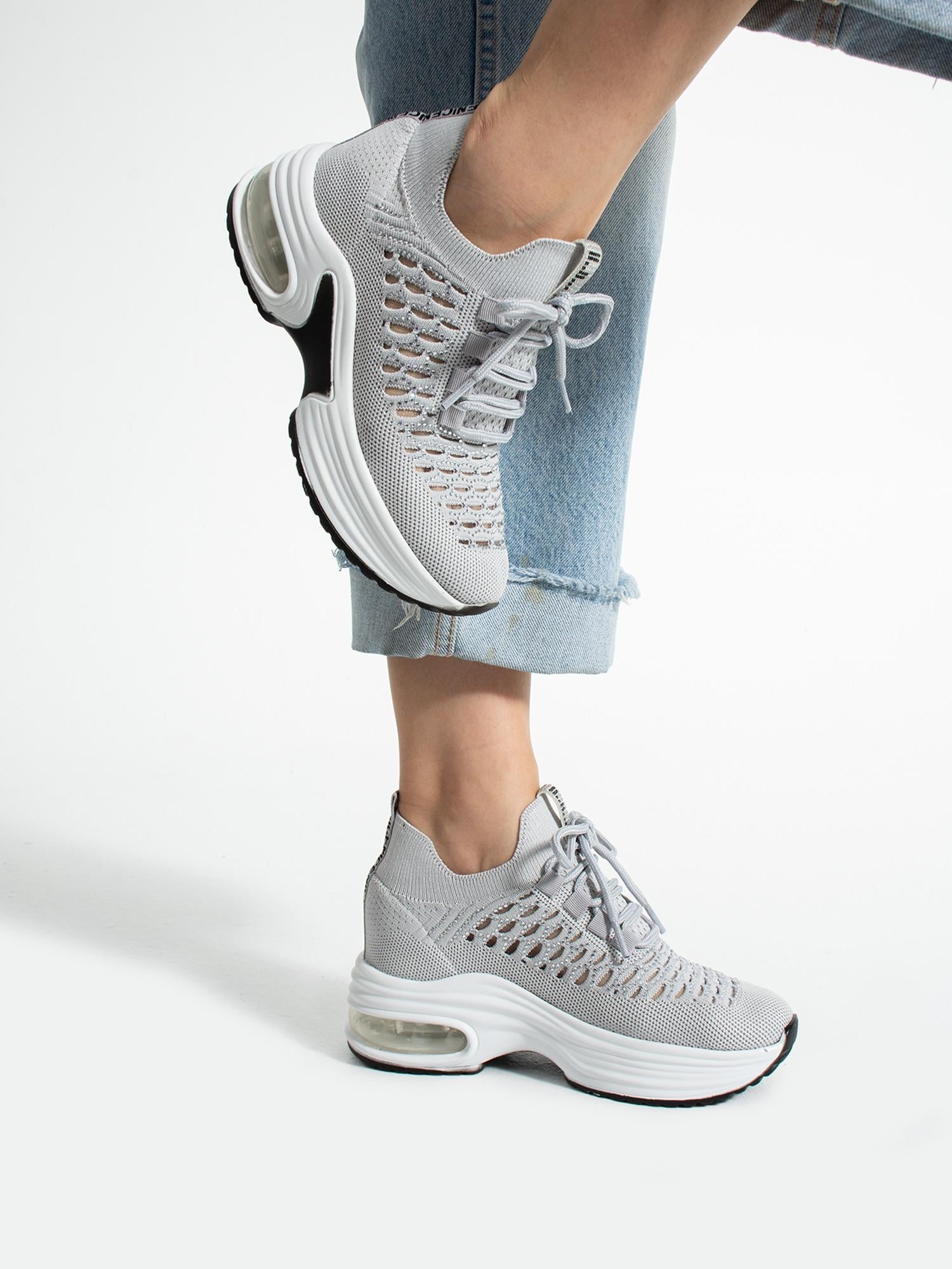PULSE Gri Taş Detay Triko Kadın Sneakers