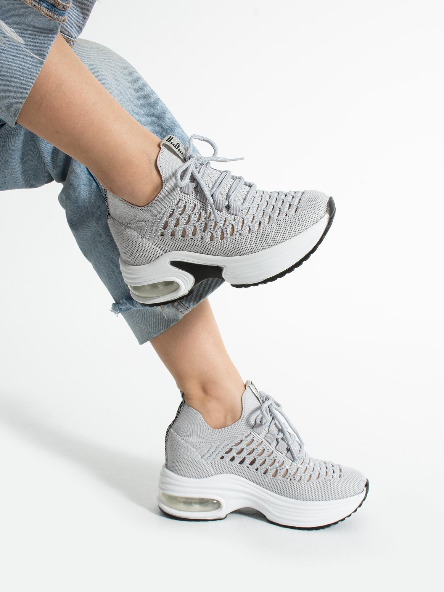 PULSE Gri Taş Detay Triko Kadın Sneakers