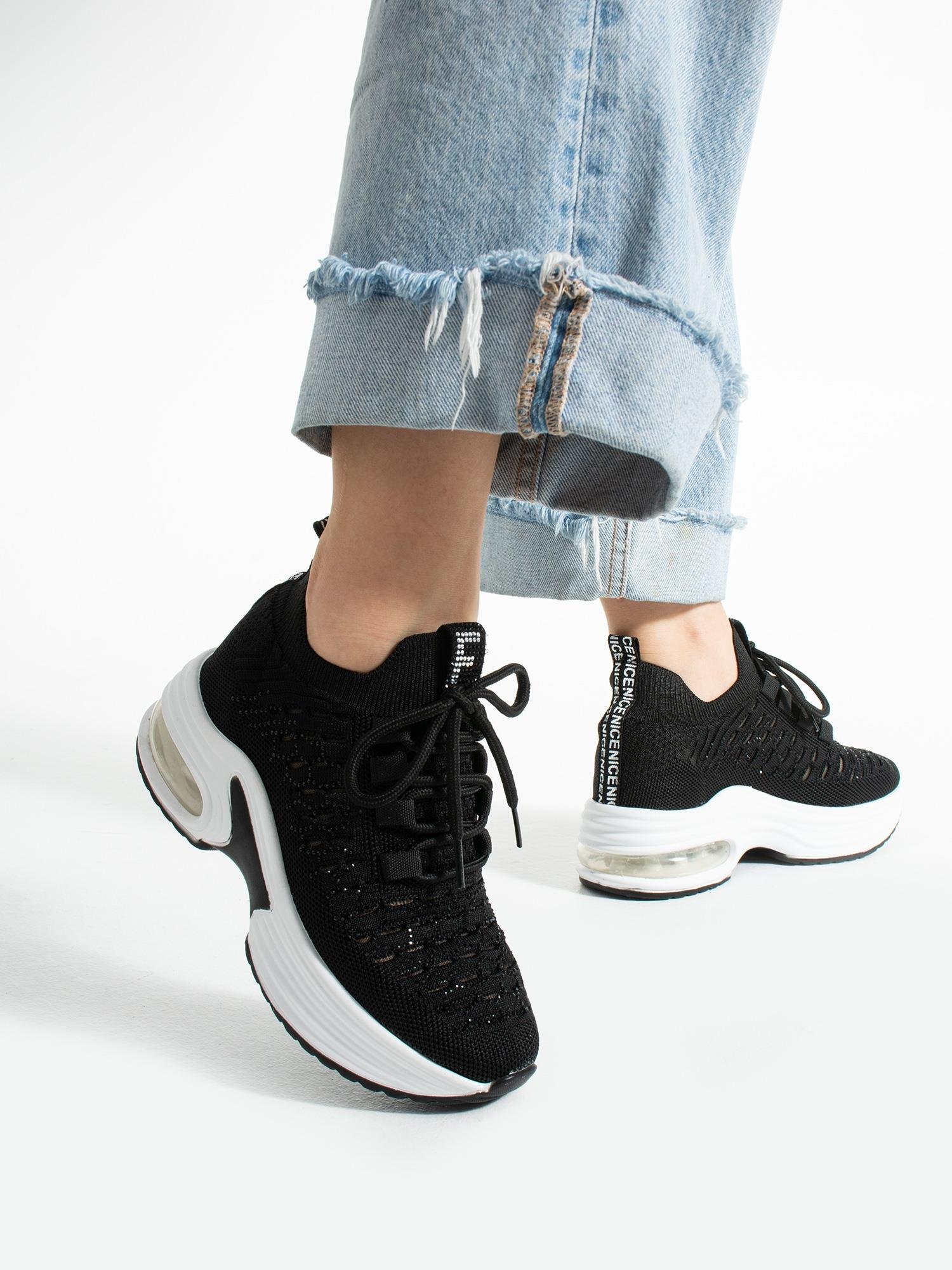 PULSE Siyah Taş Detay Triko Kadın Sneakers
