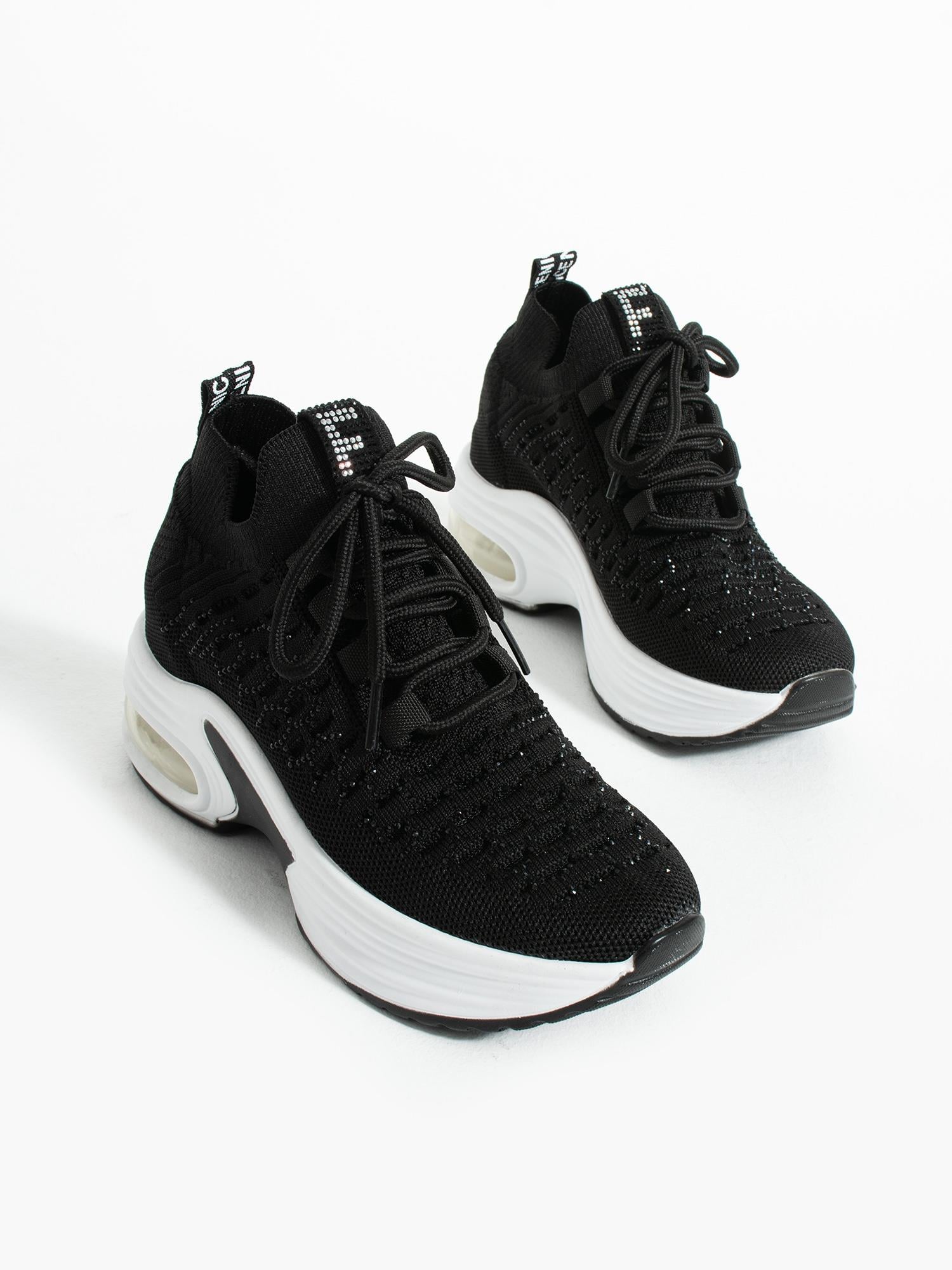 PULSE Siyah Taş Detay Triko Kadın Sneakers