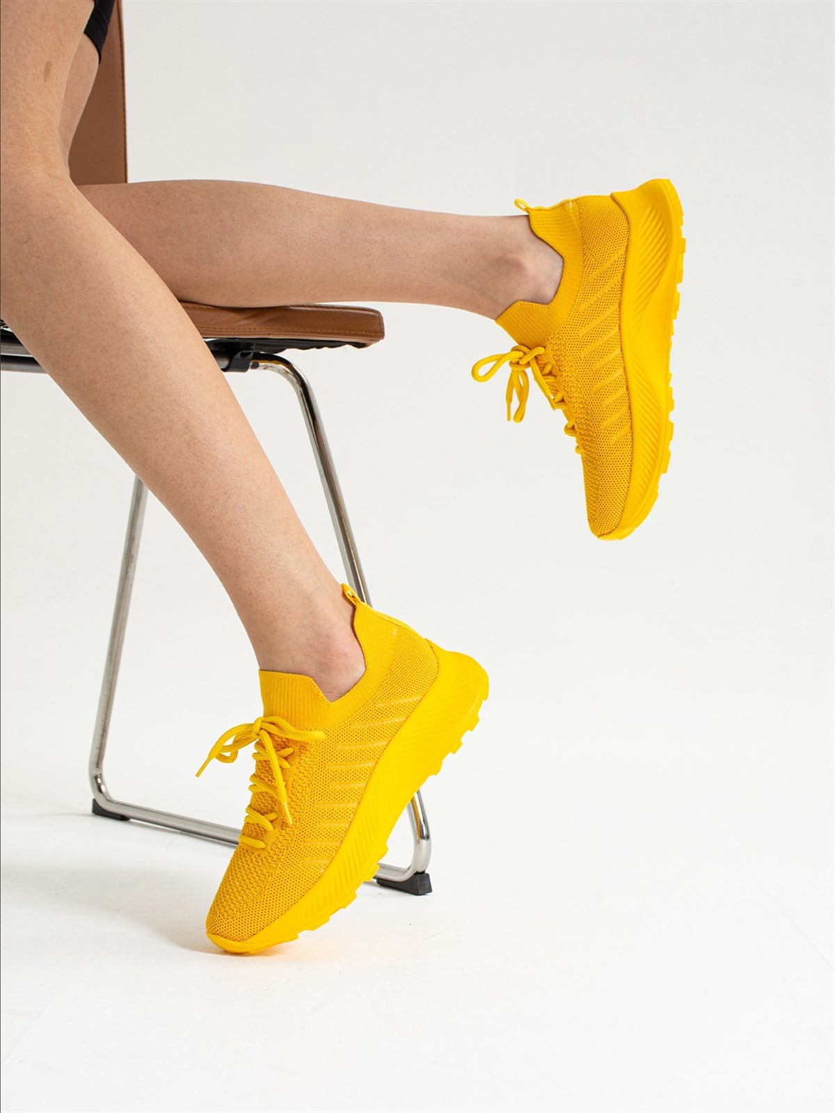 Sarı Triko Kadın Sneakers