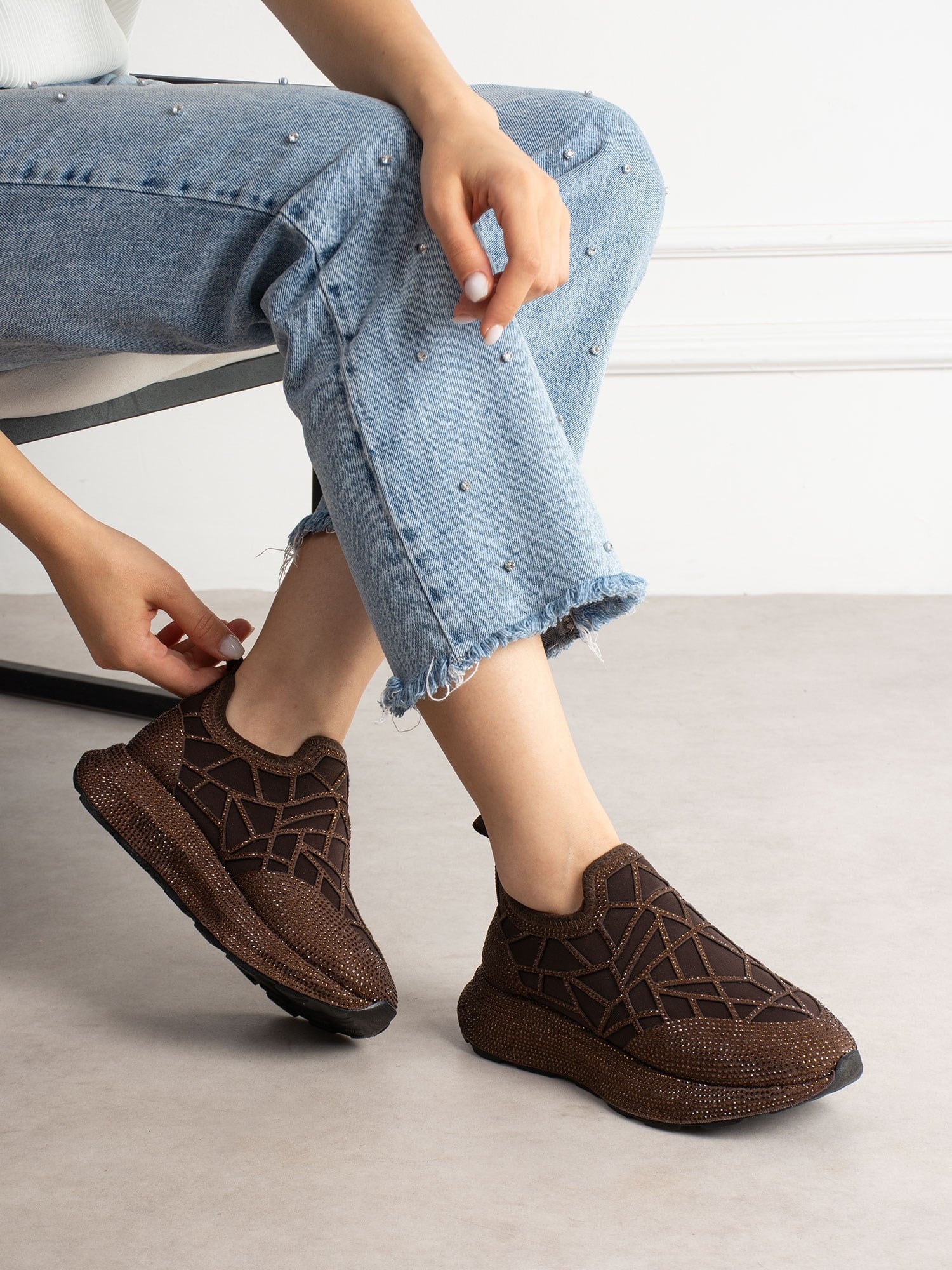 SERELLA Kahve Taşlı Kadın Sneakers