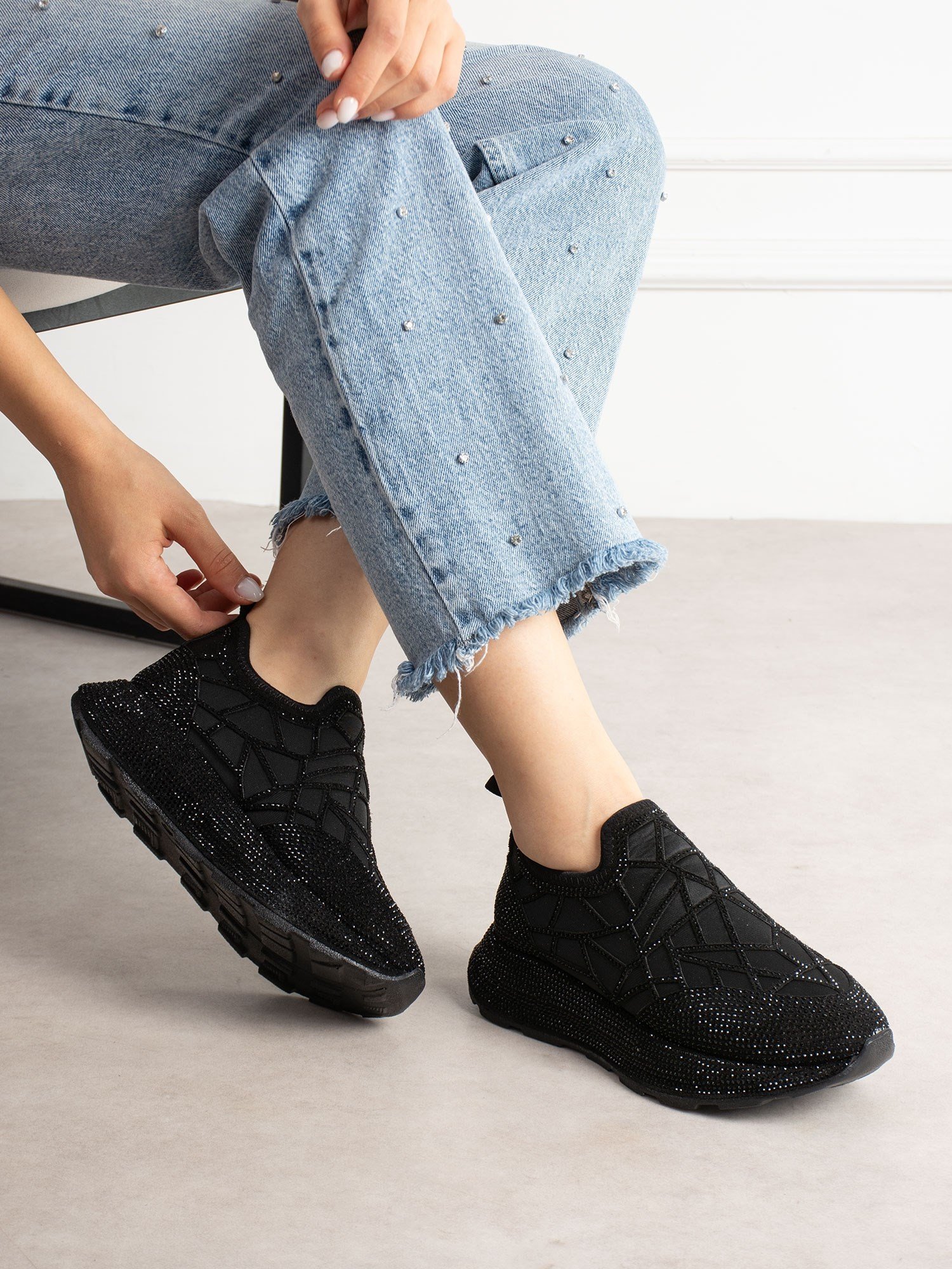 SERELLA Siyah Taşlı Kadın Sneakers
