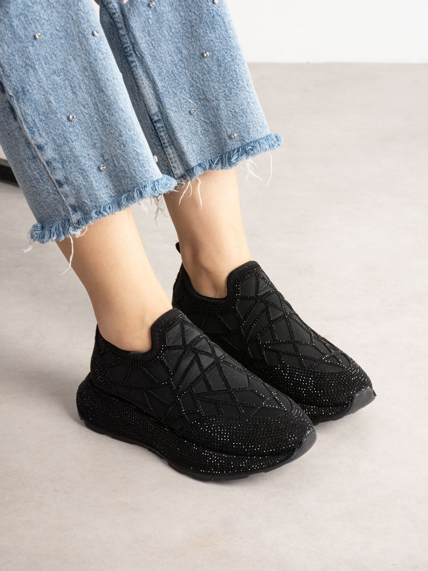 SERELLA Siyah Taşlı Kadın Sneakers