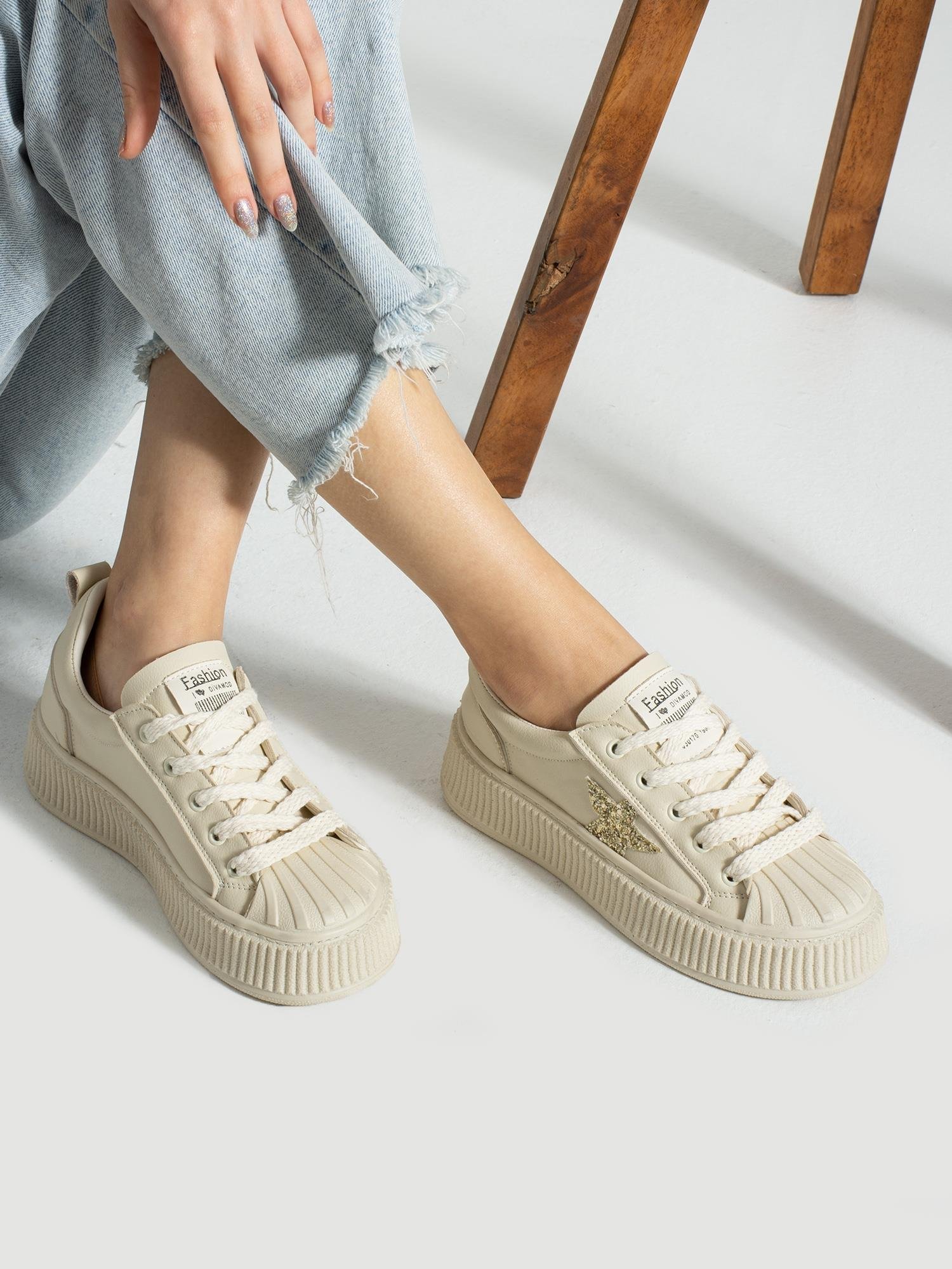 STAR Krem Yıldız Detay Kadın Sneakers