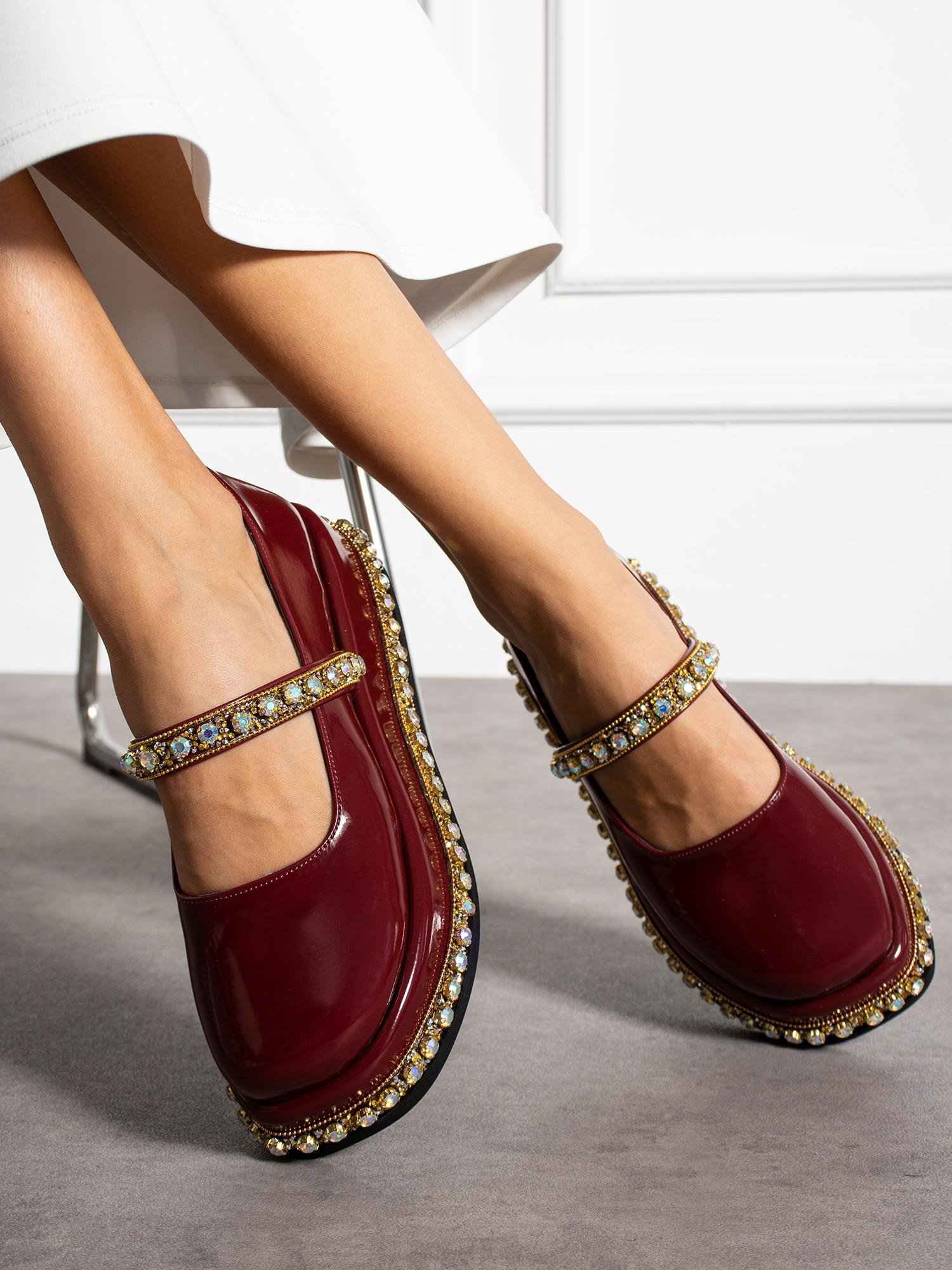 Swiz Bordo Rugan Taş Detay Kadın Loafer