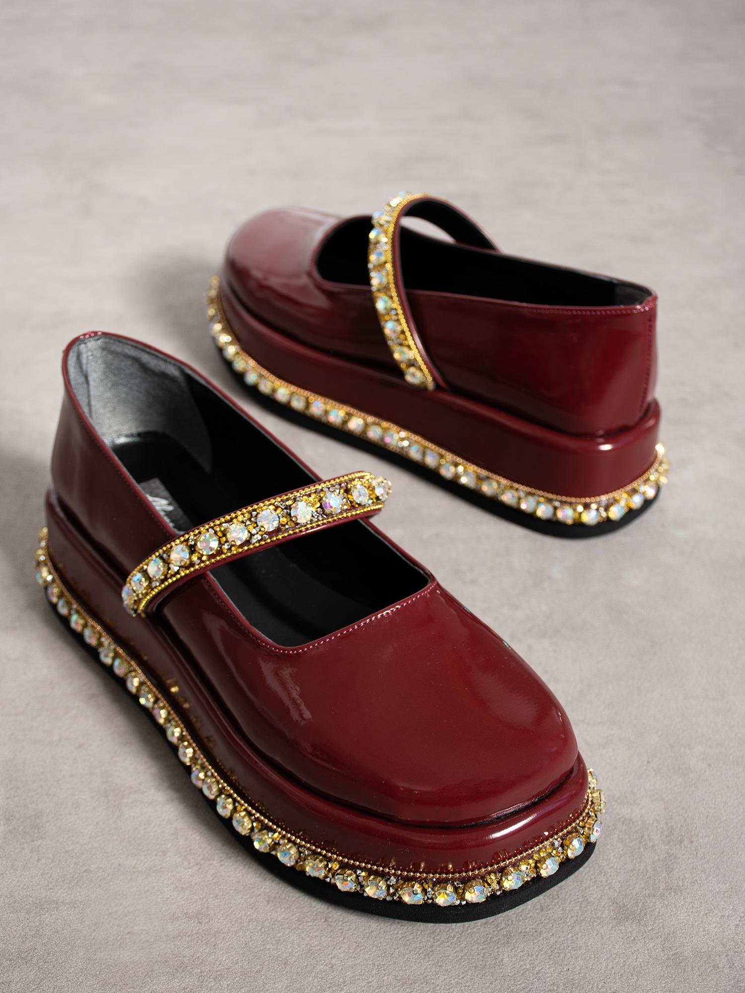 Swiz Bordo Rugan Taş Detay Kadın Loafer