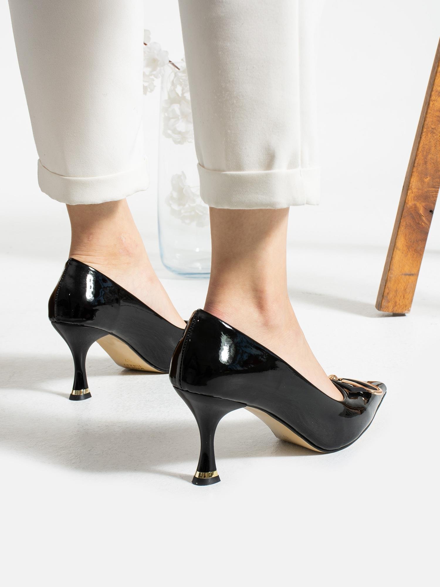 VALERİA Siyah Rugan Toka Detay Kadın Stiletto