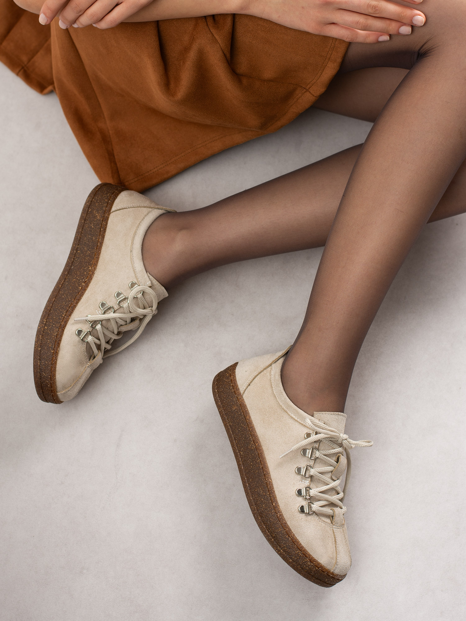 VERONA Krem Bağcıklı Kadın Sneakers
