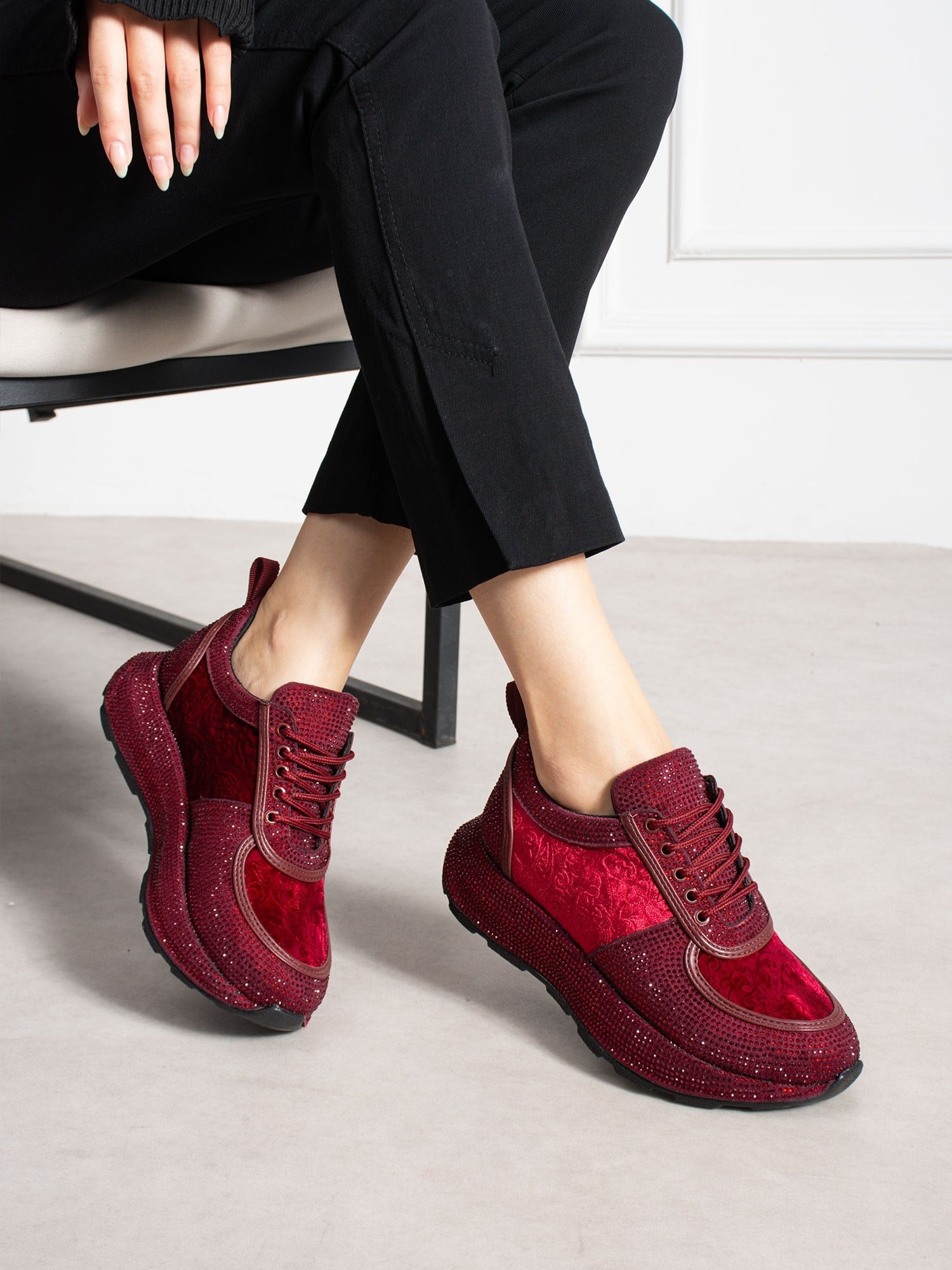 VOCHO Bordo Taşlı Kadın Sneakers