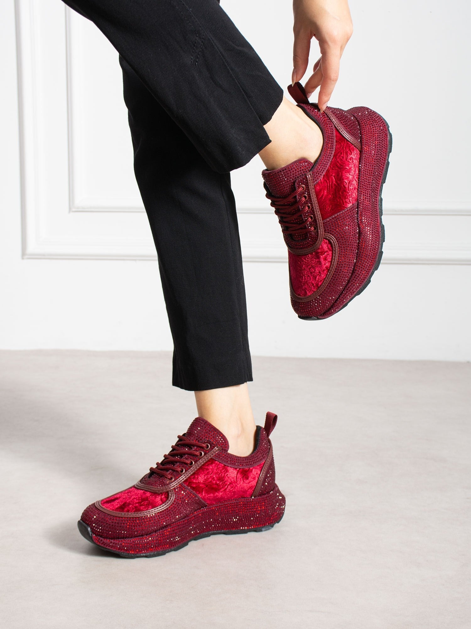 VOCHO Bordo Taşlı Kadın Sneakers