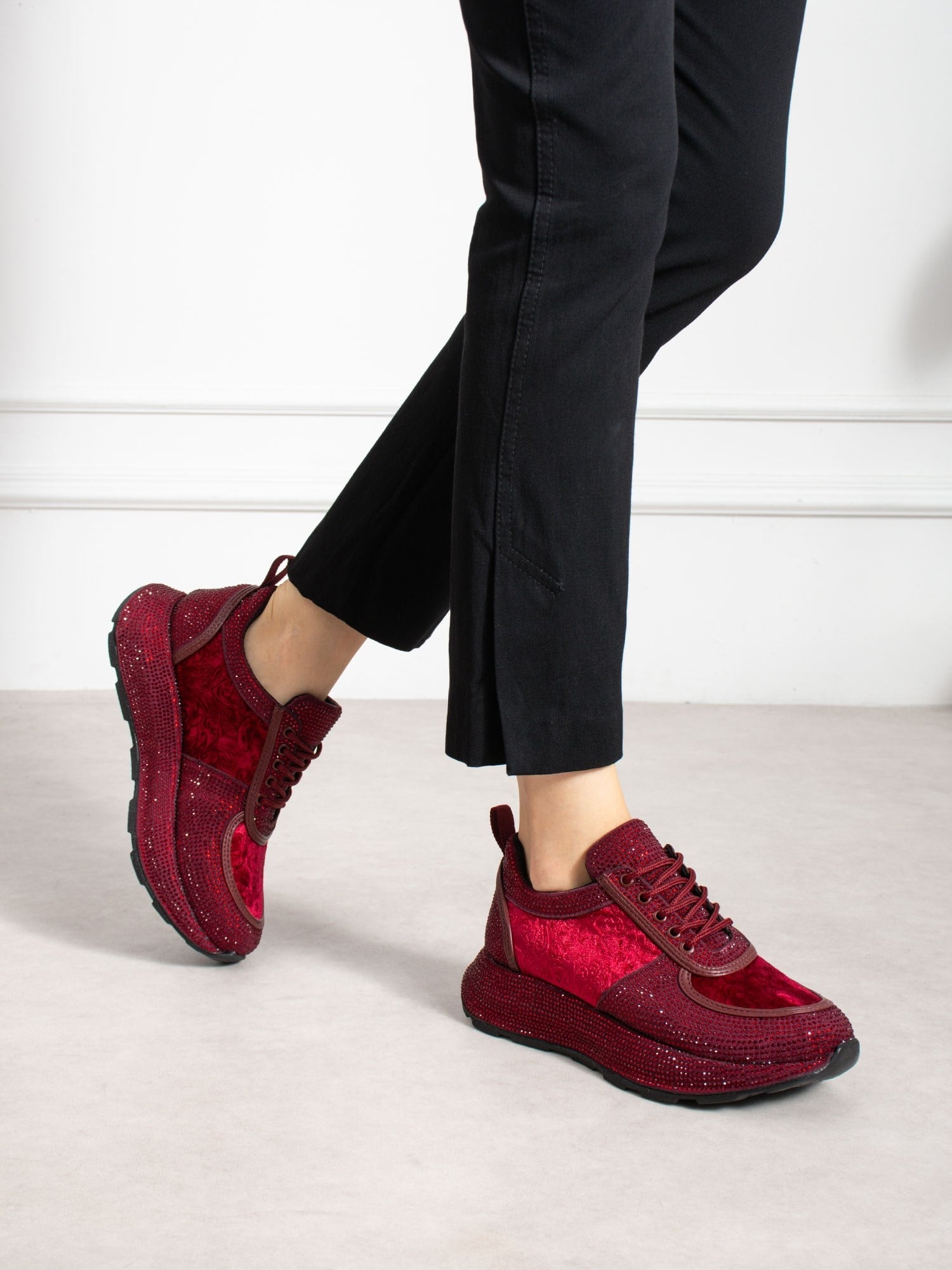 VOCHO Bordo Taşlı Kadın Sneakers