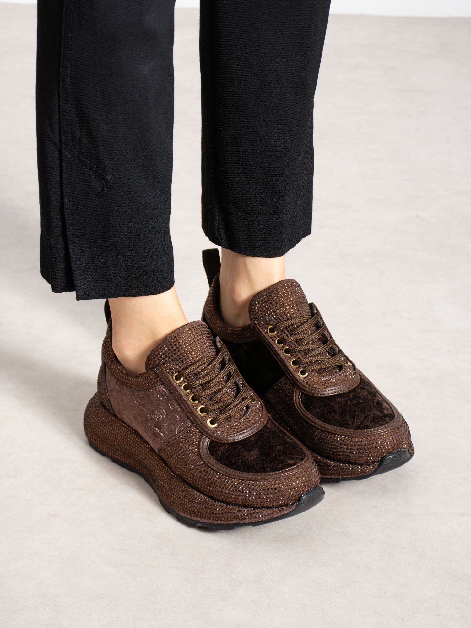 VOCHO Kahve Taşlı Kadın Sneakers