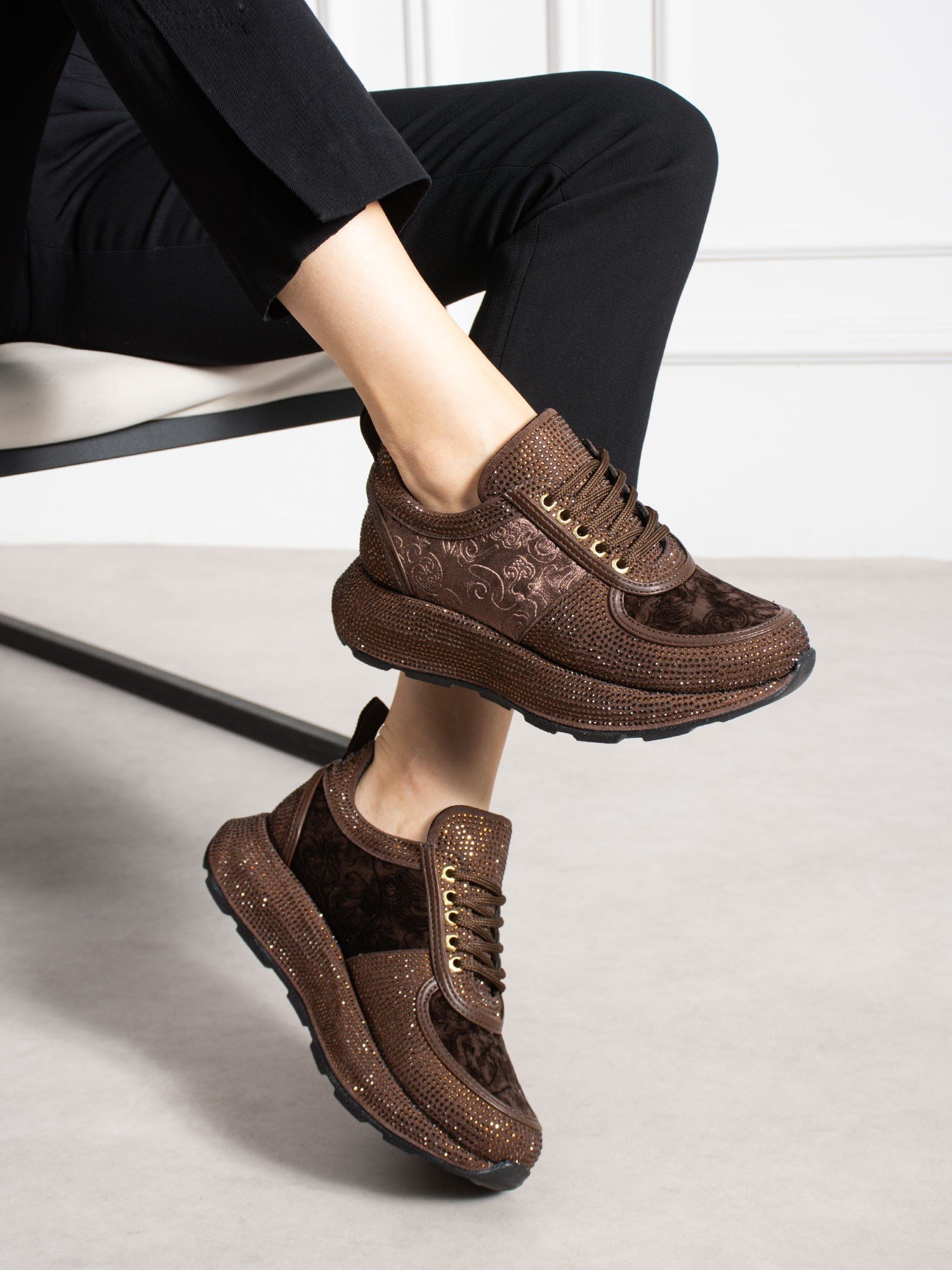 VOCHO Kahve Taşlı Kadın Sneakers
