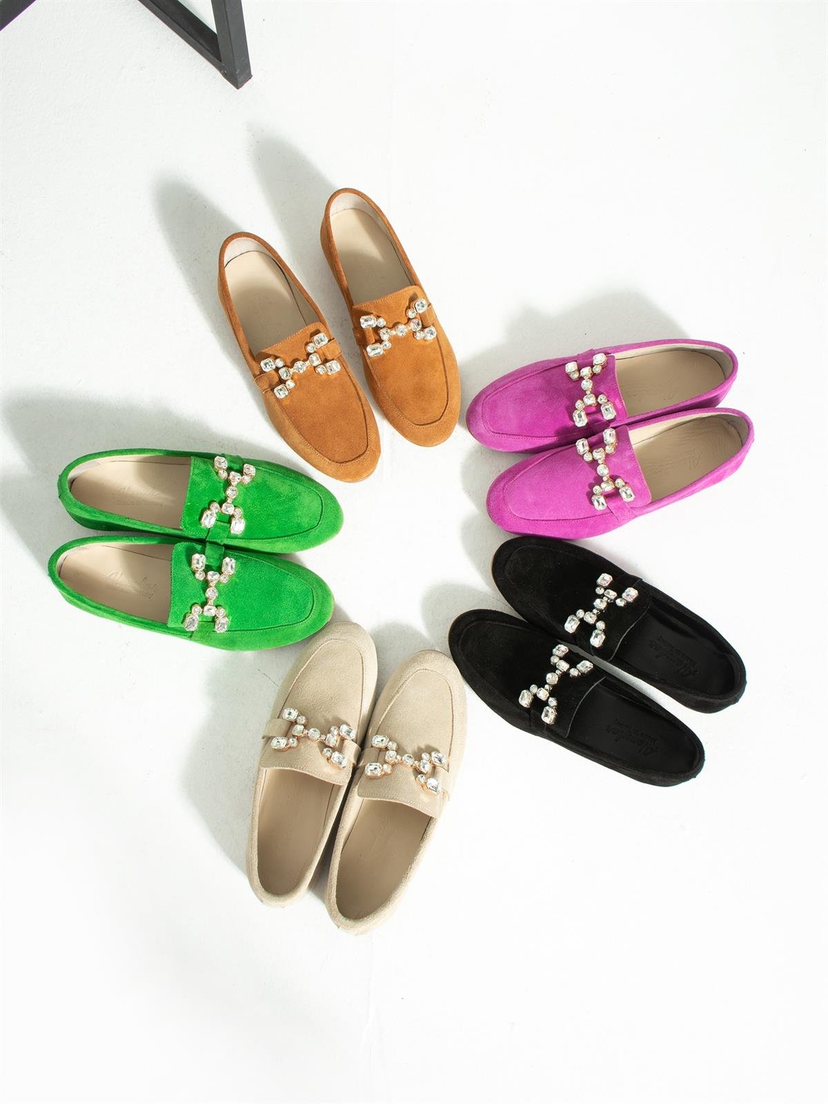 Yeşil Gerçek Deri Toka Taş Detaylı Kadın Babet