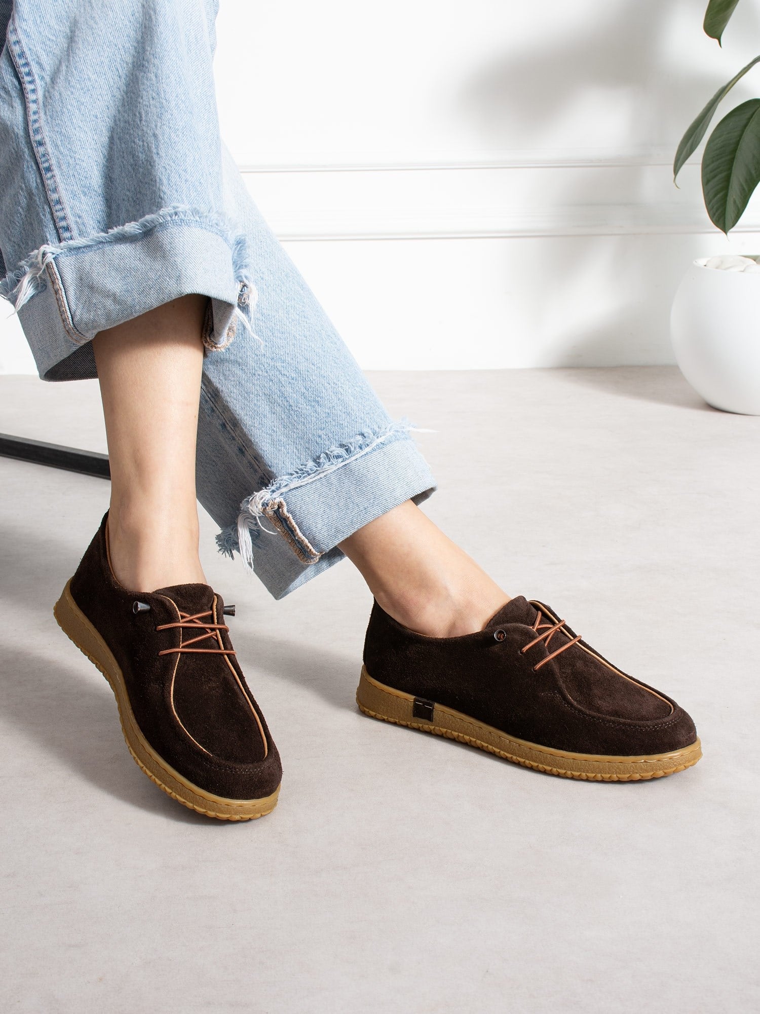 ZEZE Kahve Hakiki Süet Deri Kadın Loafer