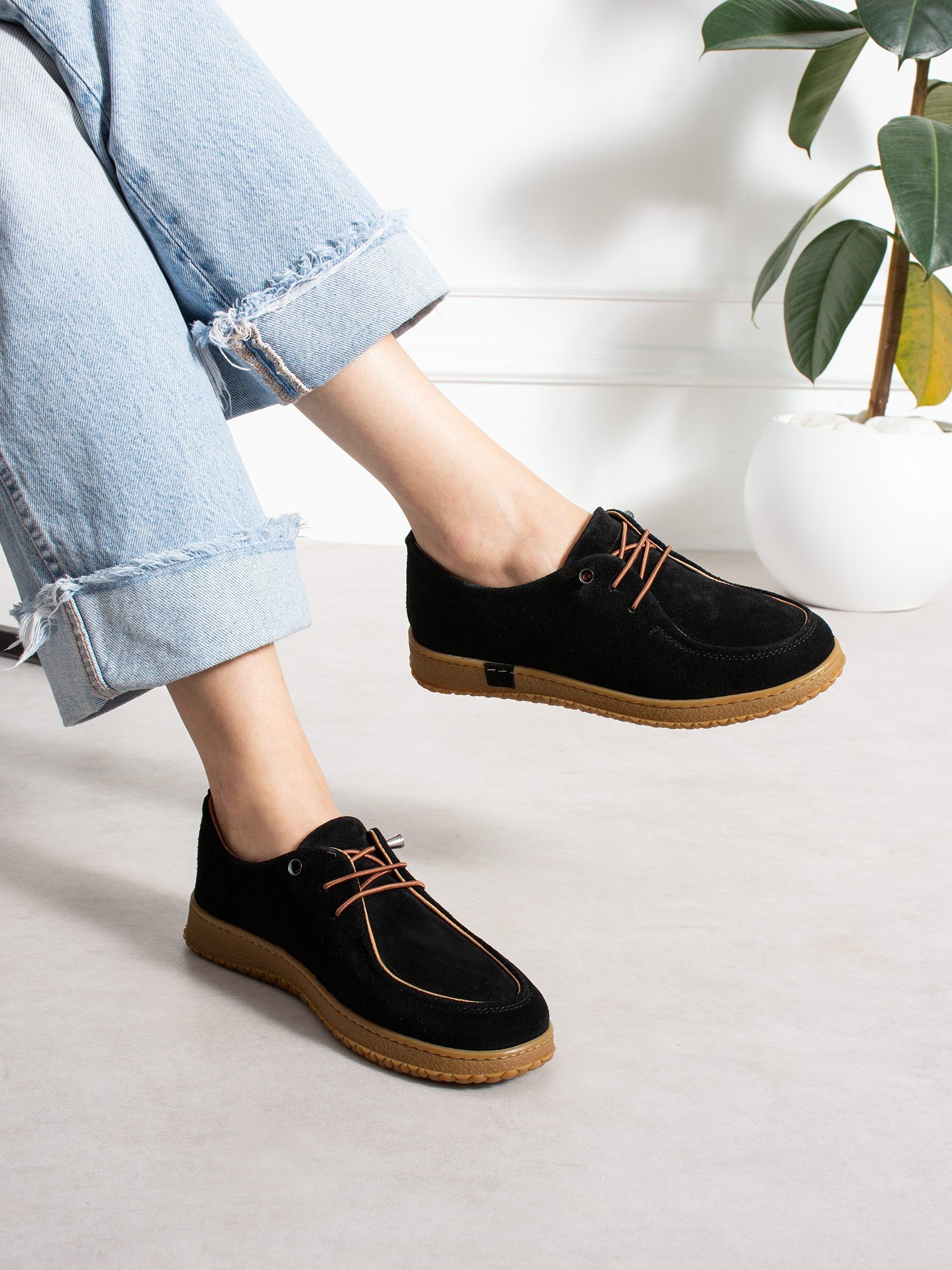 ZEZE Siyah Hakiki Süet Deri Kadın Loafer