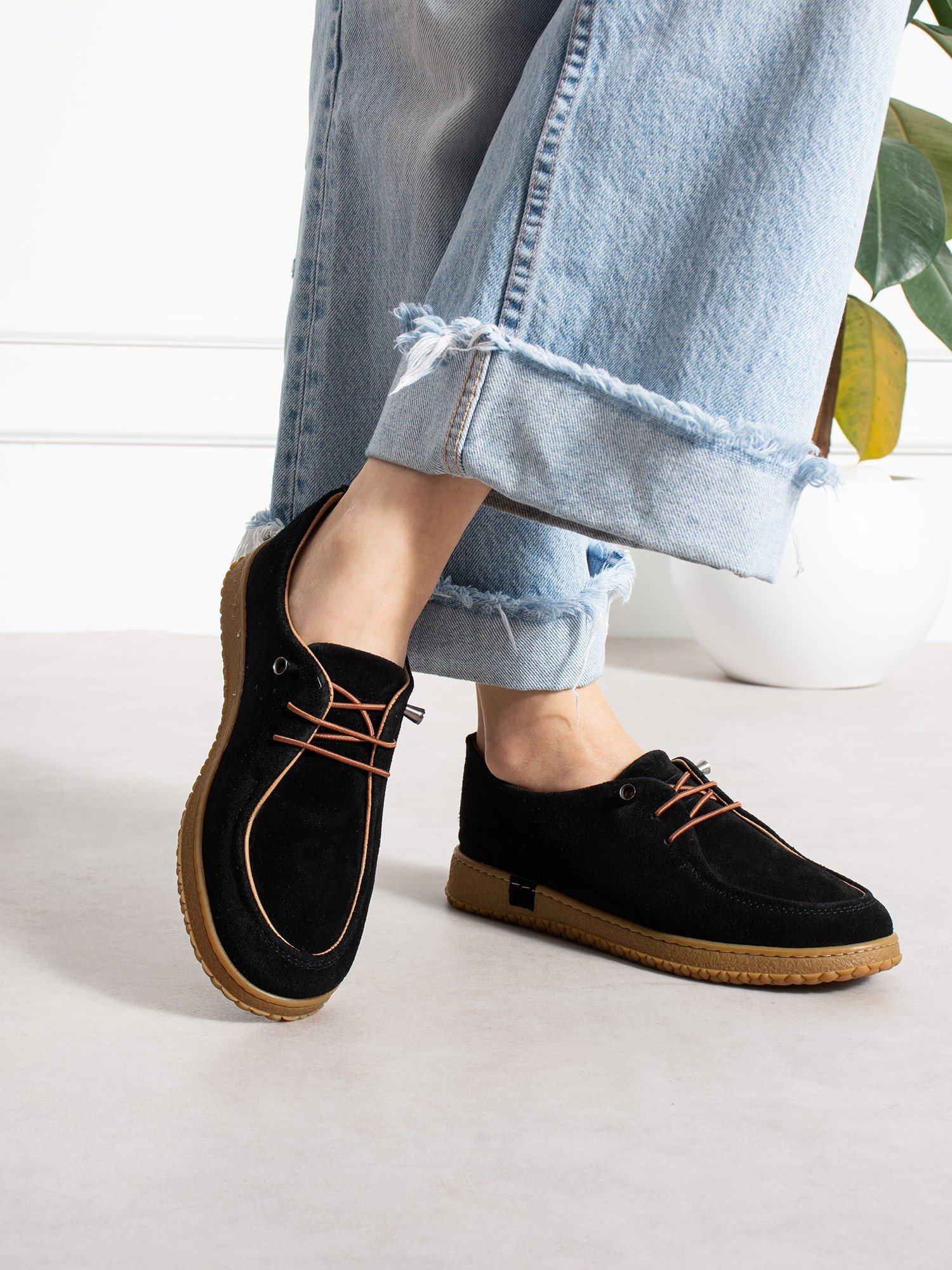 ZEZE Siyah Hakiki Süet Deri Kadın Loafer