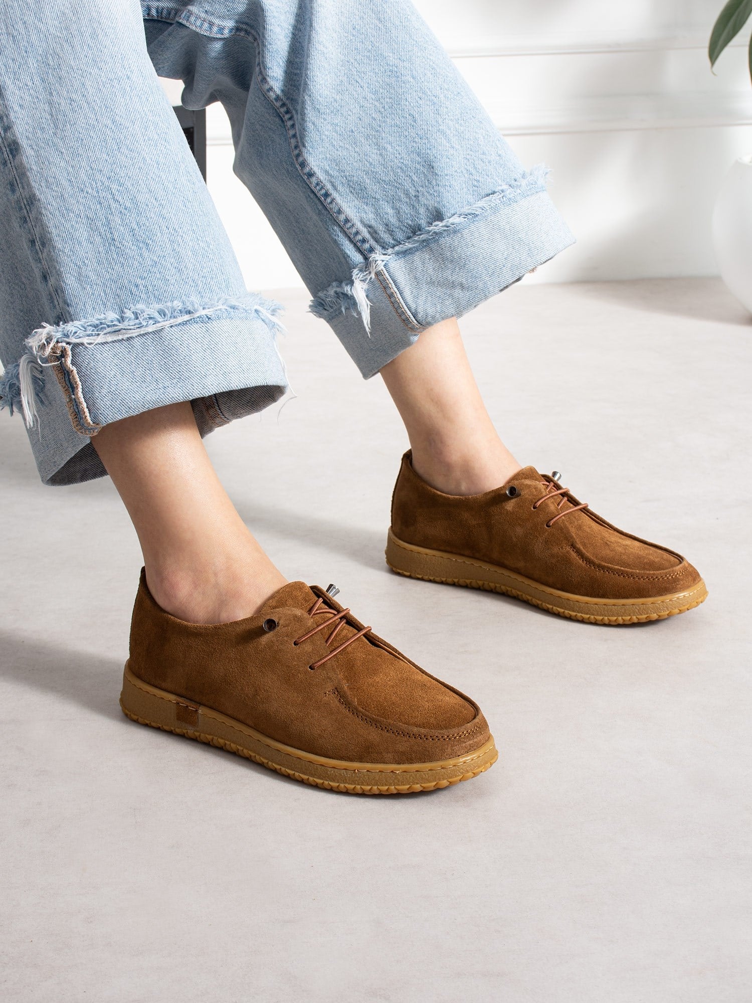 ZEZE Taba Hakiki Süet Deri Kadın Loafer