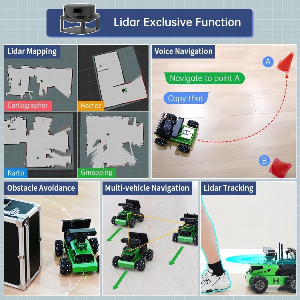 Hiwonder JetAuto ROS1 ROS2 Jetson Nano Lidar ve Derinlik Kameralı Robot Araba Standart Kit Jetson Nano 4GB Dahil