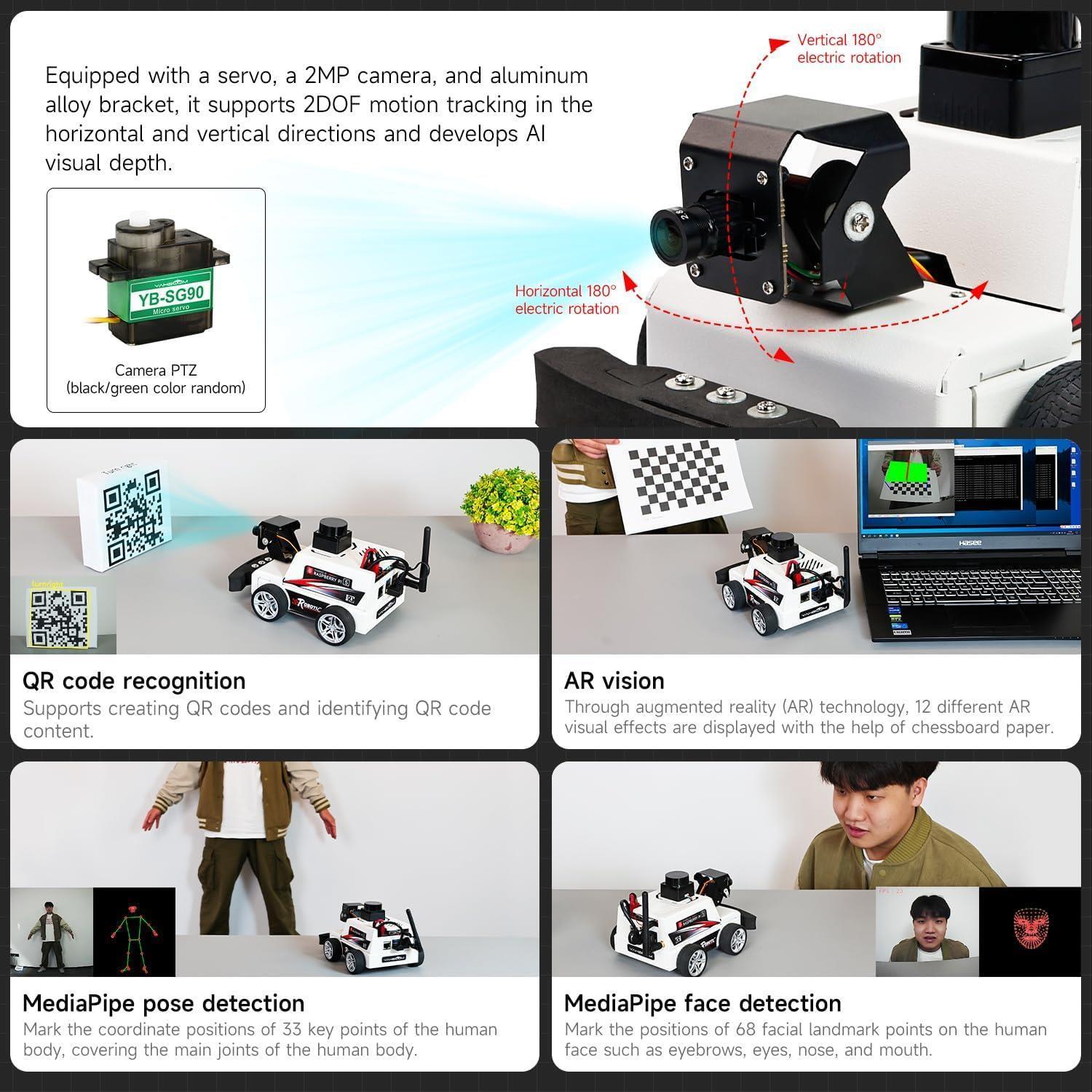Yahboom Raspberry Pi 5 AI Görüş ROS2 Akıllı Otonom Robot Araba Kiti - Pi5 2GB Dahil