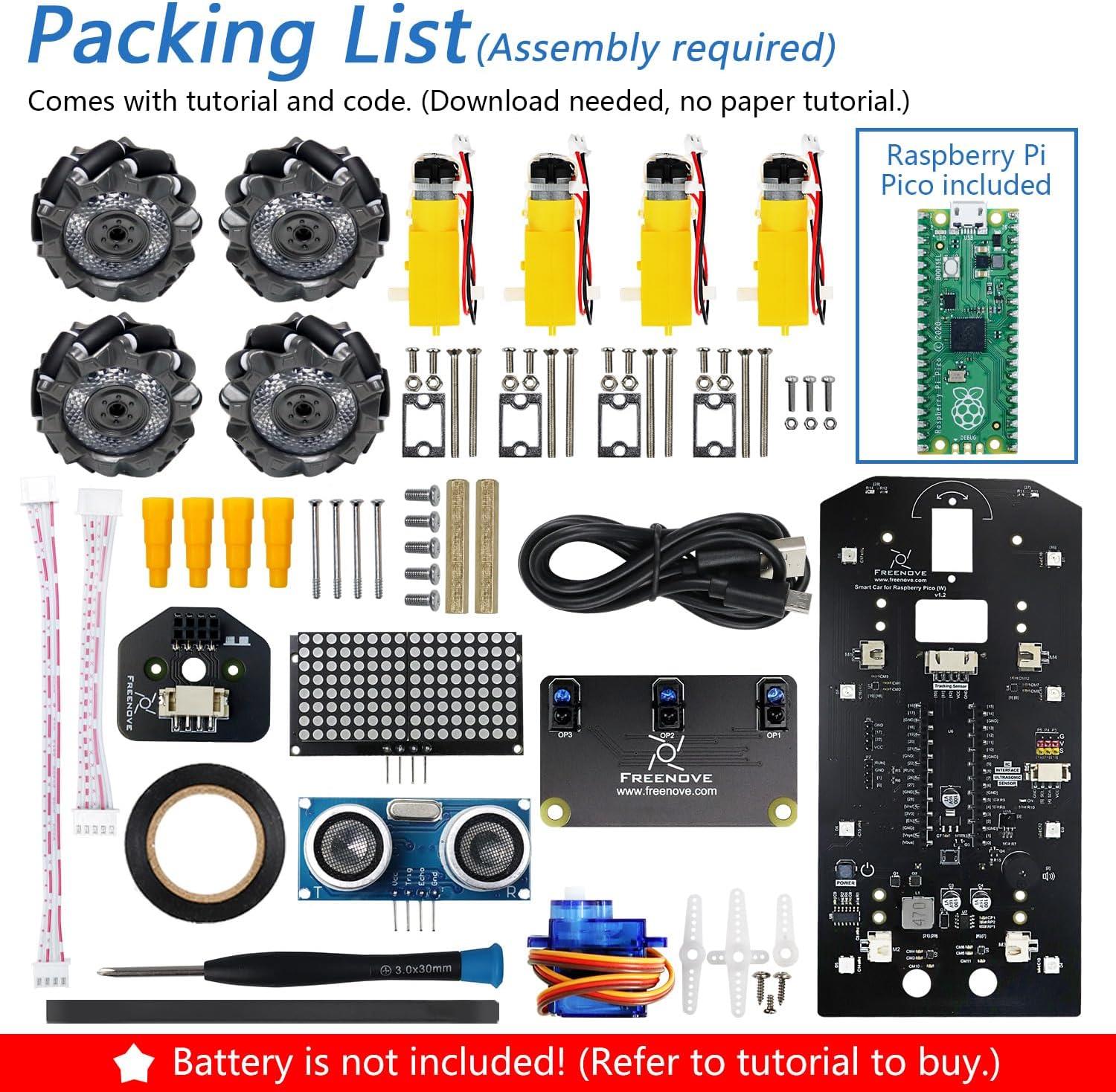 Freenove Mecanum 4WD Araba Kiti Raspberry Pi Pico Dahil