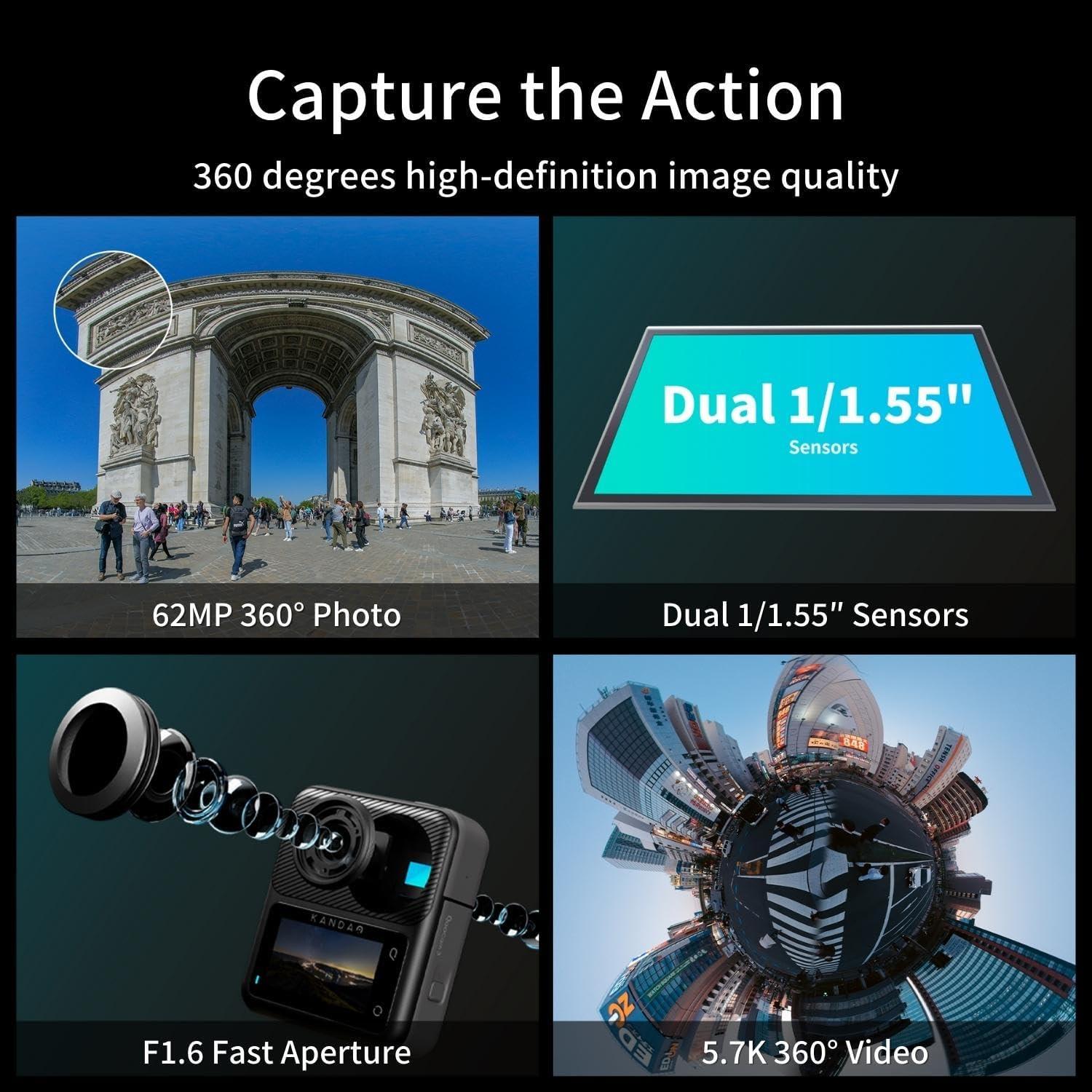 Kandao QooCam 3 5.7K Video 62MP Fotoğraf 360 Aksiyon Kamera Motosiklet Kiti