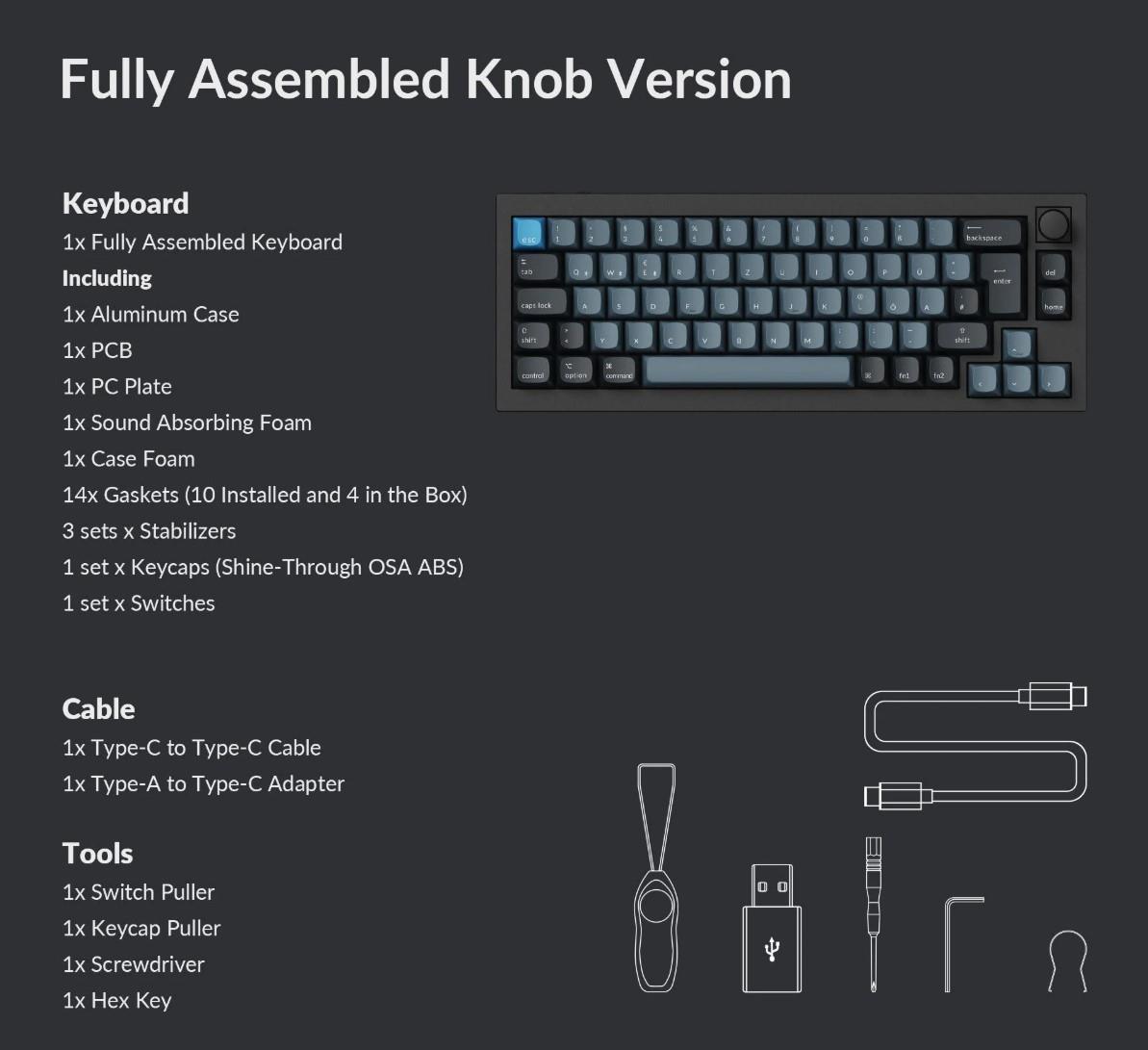 Keychron Q2 Pro RGB QMK/VIA Özel Mekanik Klavye - DE Layout - Karbon Siyahı