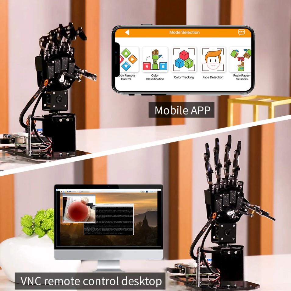 Hiwonder uHandPi Raspberry Pi Robotik El AI Görüş Python Programlama - Sol El