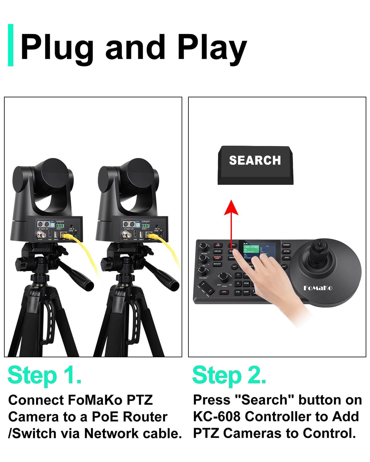 FoMaKo 30x Optik Zoom Ai Yapay Zeka Destekli NDI PTZ Kameralar + Kontrol Klavyesi Bundle