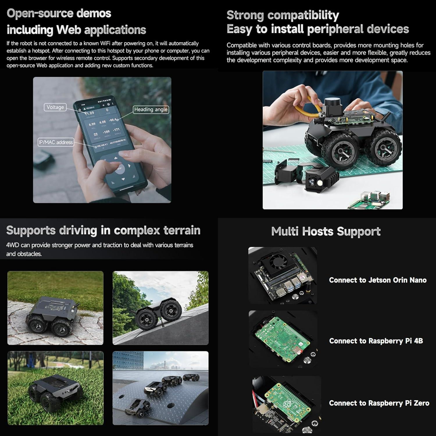 Waveshare Wave Rover Esnek ve Genişletilebilir 4WD Mobil Robot Şasisi