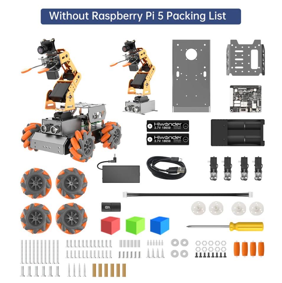 Hiwonder MasterPi AI Görüş Robot Kolu Mecanum Tekerlekli Araba Açık Kaynaklı - RPi 5 Dahil Değil