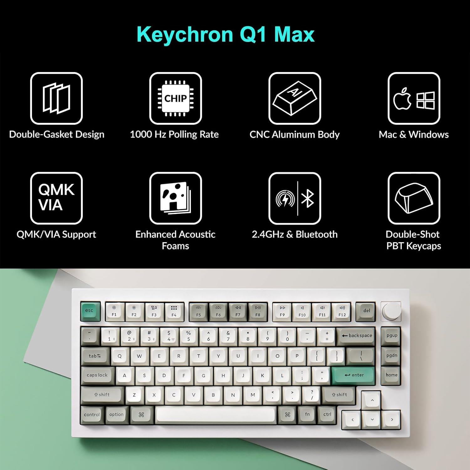 Keychron Q1 Max RGB QMK/VIA Özel Mekanik Klavye - Beyaz