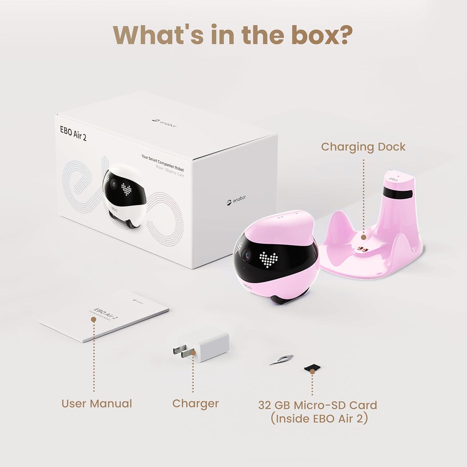 Enabot EBO Air 2 FamilyBot – 2K YZ Destekli Mobil Ev ve Evcil Hayvan Robotu Pembe