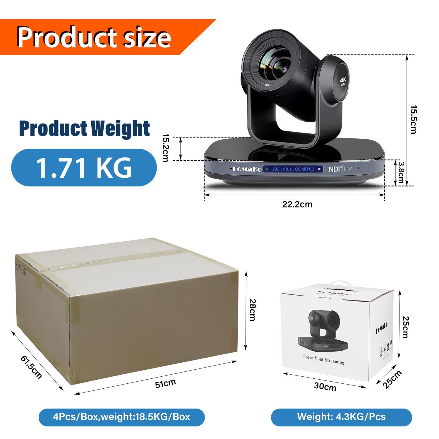 FoMaKo 20x Optik Zoom 4K Ai Yapay Zeka Destekli İzleme NDI PTZ Kamera K820N