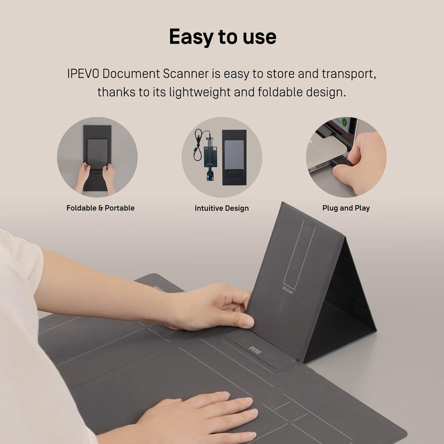 IPEVO V4K-S Belge ve Kitap Tarayıcı Kamerası, Pad ve Çok Dilli OCR Yazılım Dahil