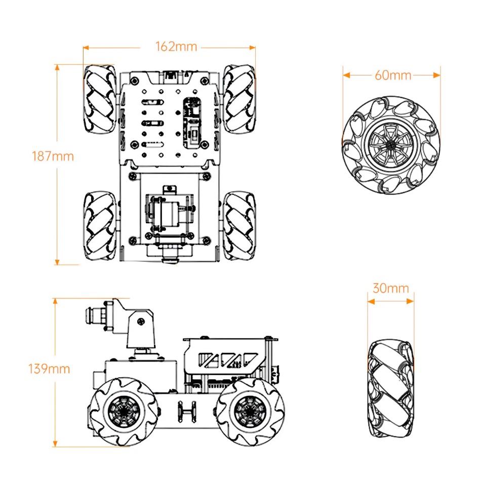 Hiwonder TurboPi Mecanum Tekerli Robot Araba Kiti Açık Kaynak - RPi 4B Dahil Değil