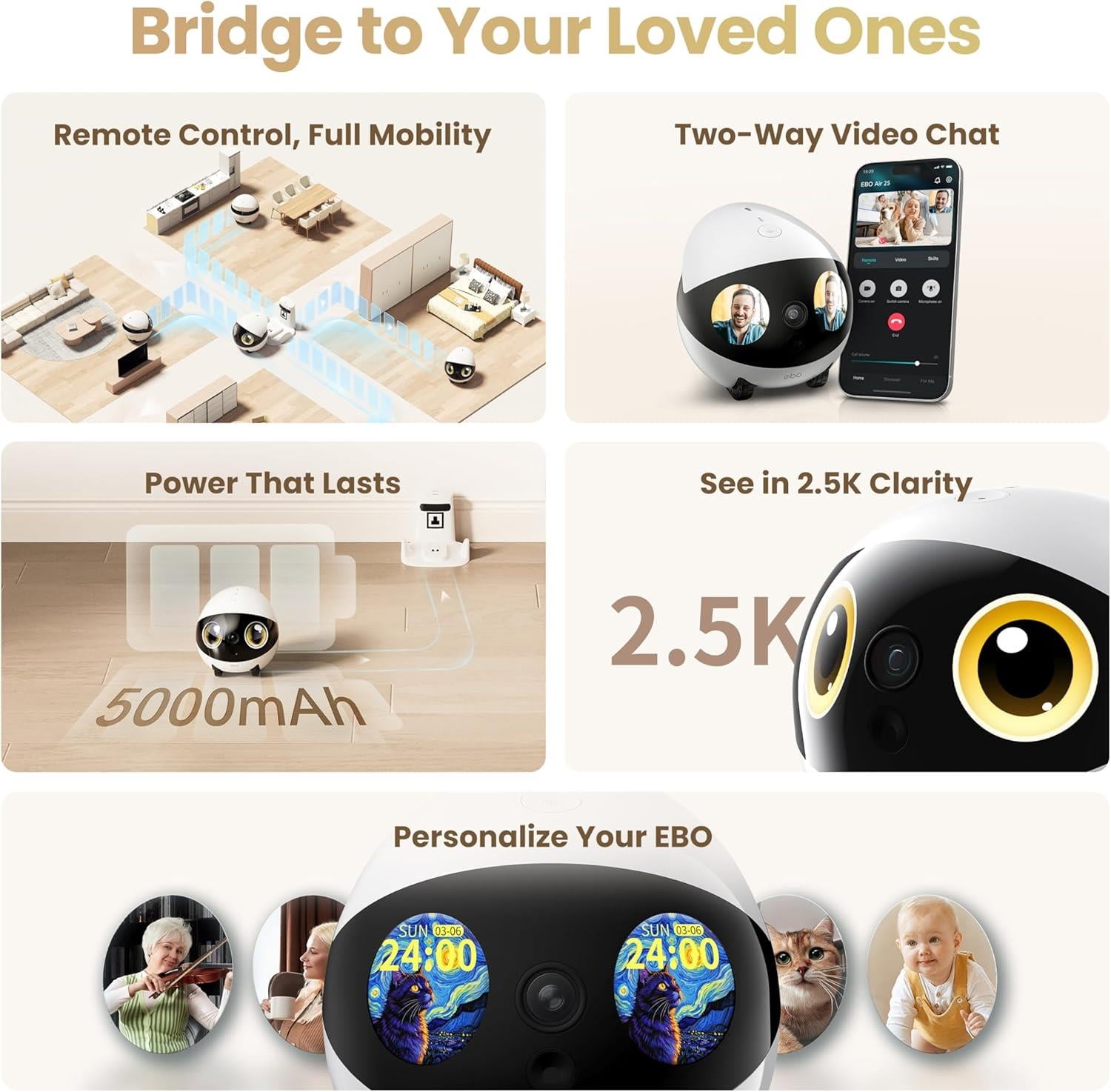 Enabot EBO Air 2S FamilyBot – AI Destekli Mobil Ev ve Evcil Hayvan Robotu