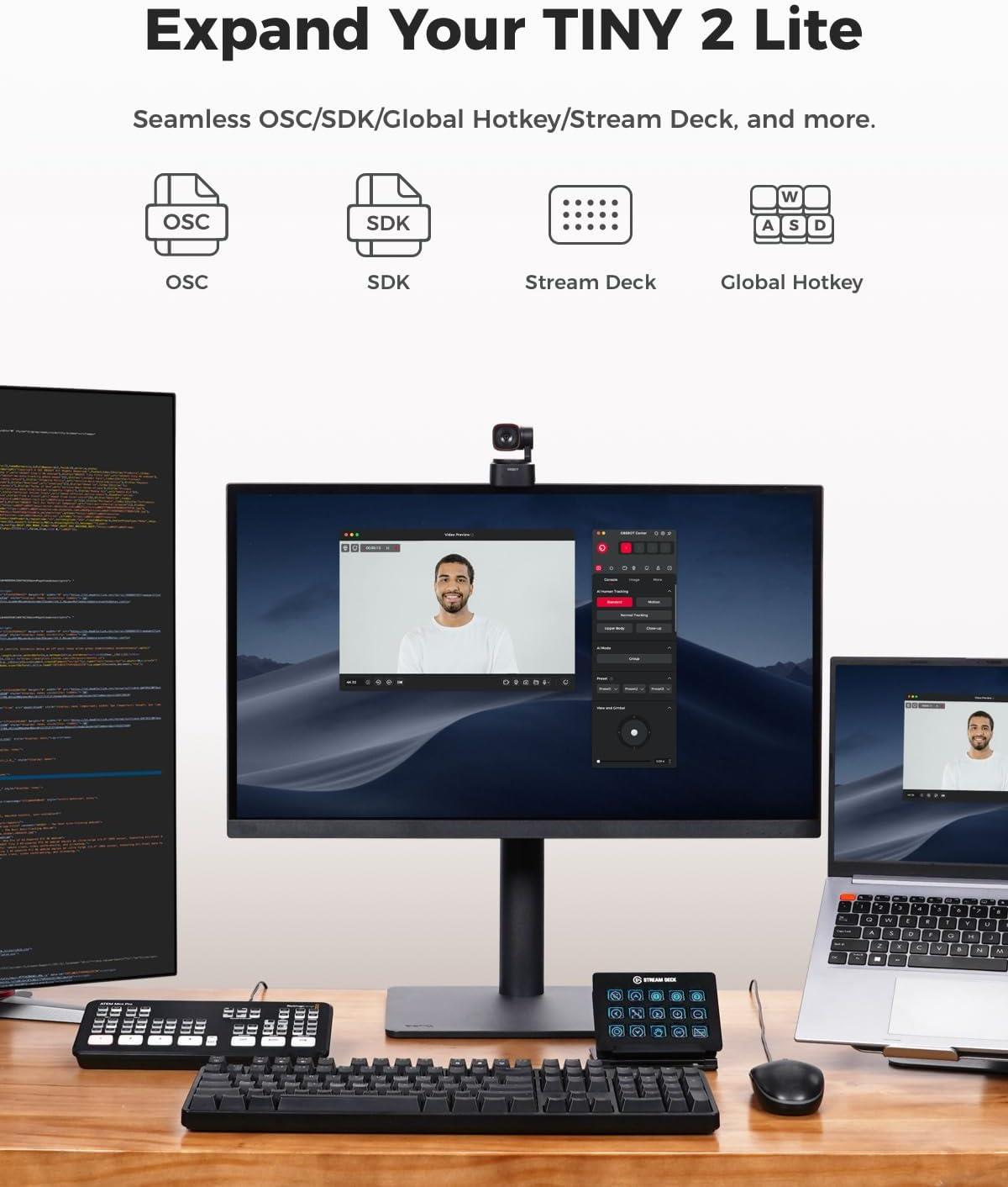 OBSBOT Tiny 2 Lite Ai Yapay Zeka Destekli PTZ 4K Web Kamera