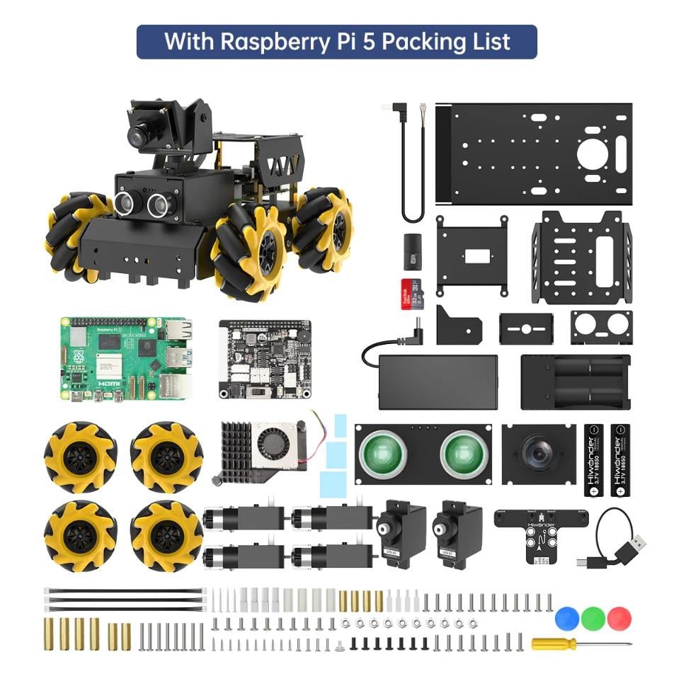 Hiwonder TurboPi Mecanum Tekerlekli Robot Araba Kiti Açık Kaynak - RPi 5 4GB Dahil