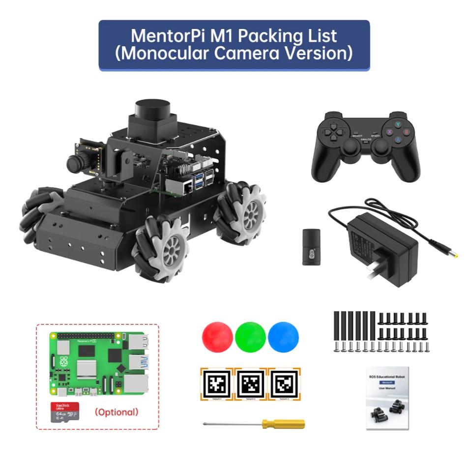 Hiwonder MentorPi M1 Mecanum Tekerlekli Rapsberry Pi5 AI Kameralı Robot Araba ROS2 ve Otonom Sürüş - RPi 5 Dahil Değil